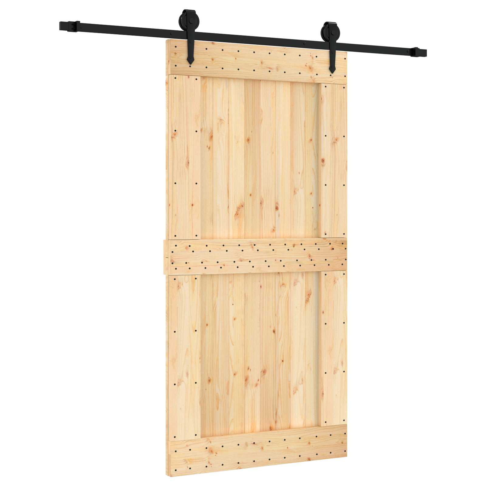 Schiebetür Natürlich und Schwarz 100 x 210 cm Massivkiefer