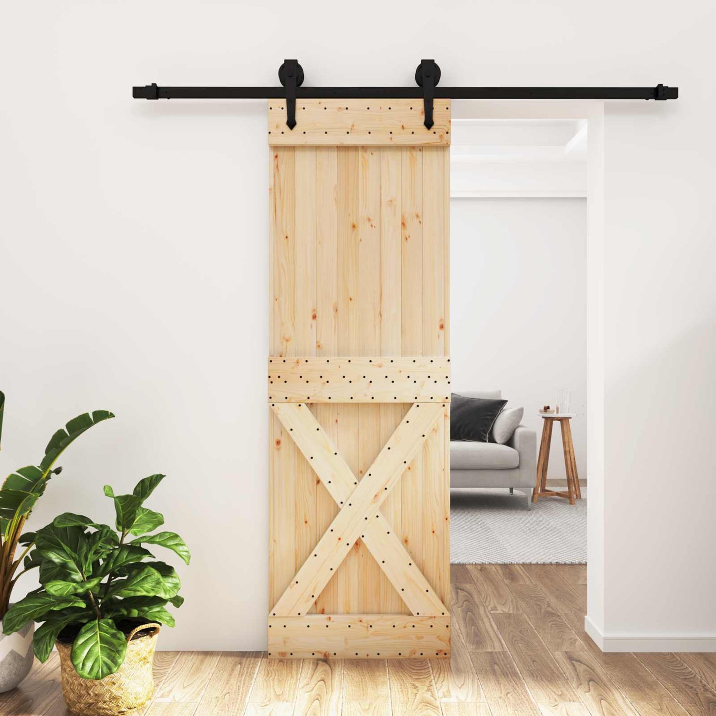 Schiebetür Natürlich und Schwarz 70 x 210 cm Massivkiefer