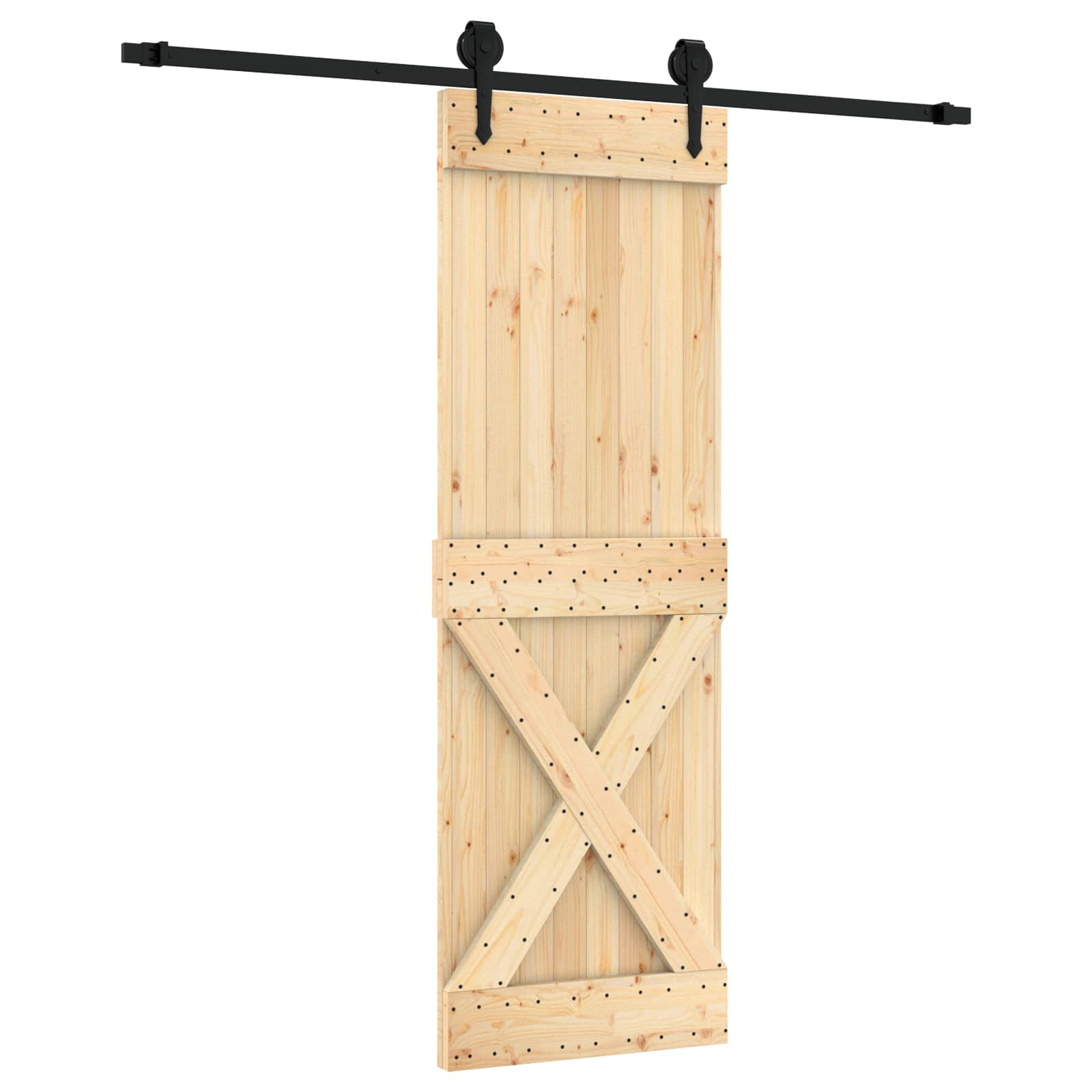 Schiebetür Natürlich und Schwarz 70 x 210 cm Massivkiefer