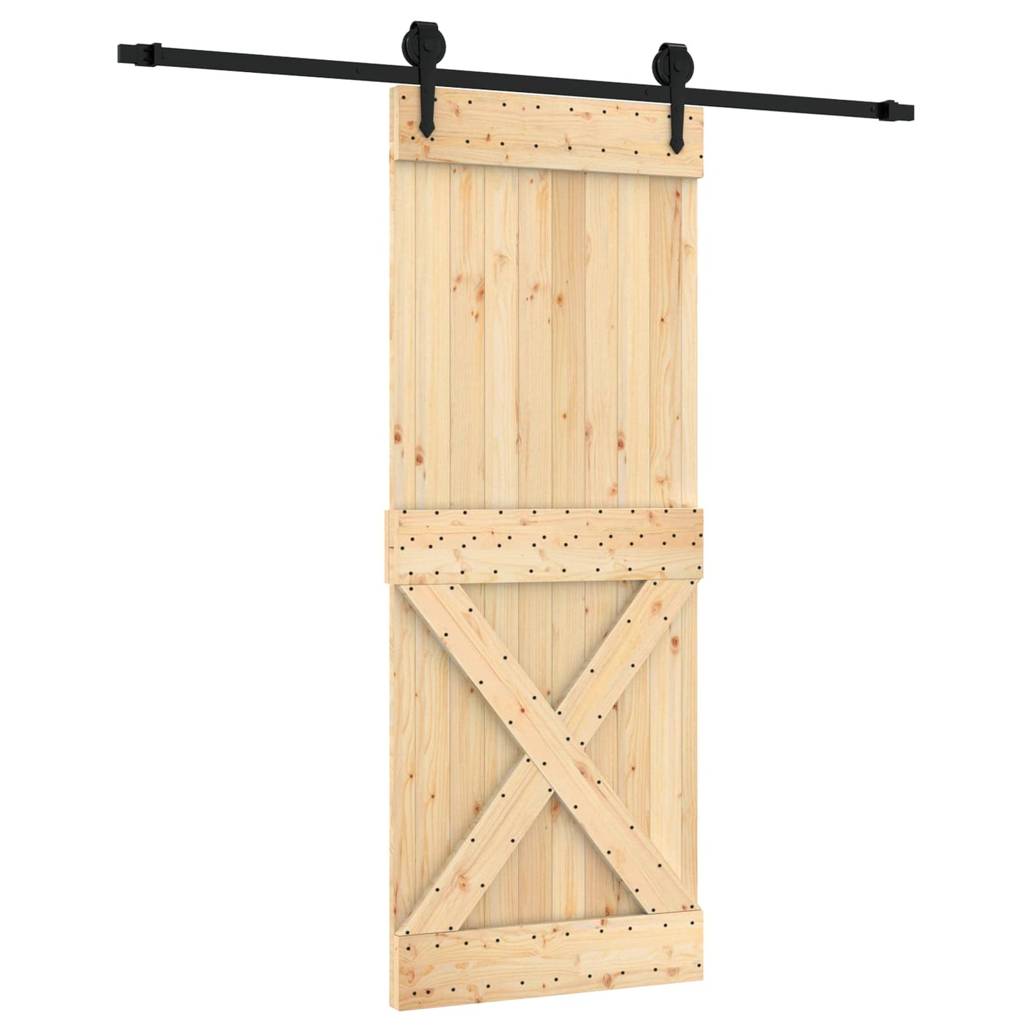 Schiebetür Natürlich und Schwarz 80 x 210 cm Massivkiefer