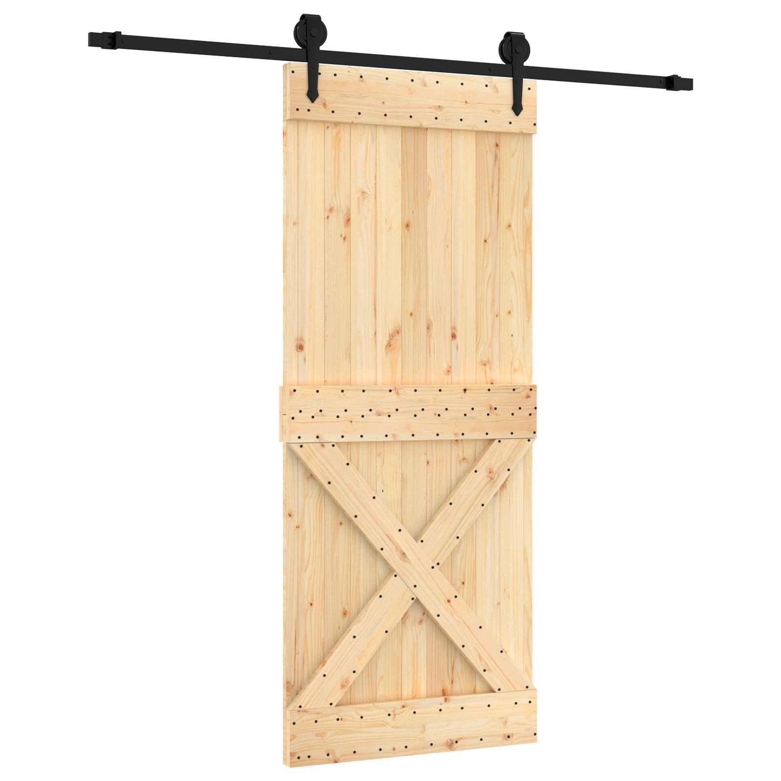 Schiebetür Natürlich und Schwarz 85 x 210 cm Massivkiefer