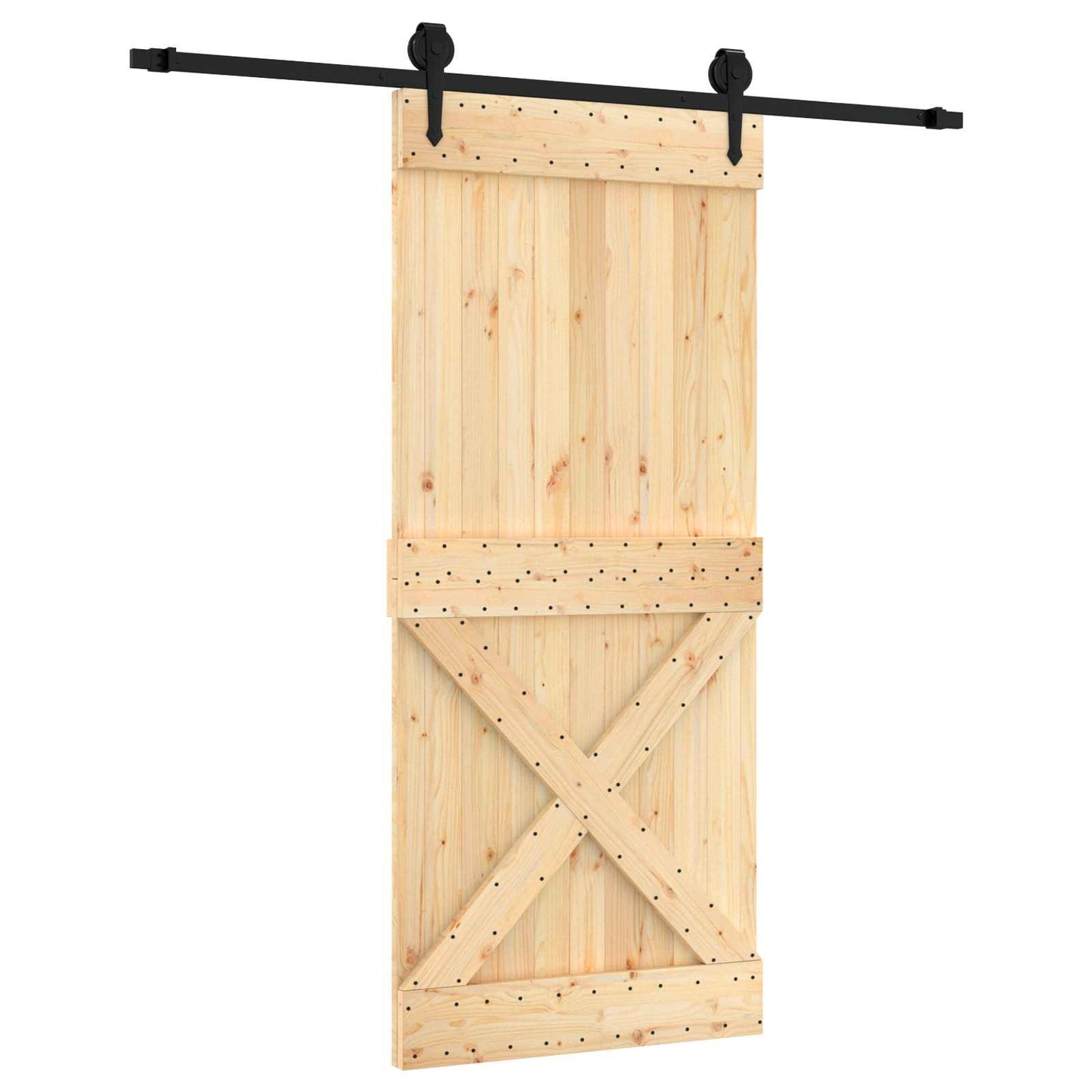 Schiebetür Natürlich und Schwarz 90 x 210 cm Massivkiefer