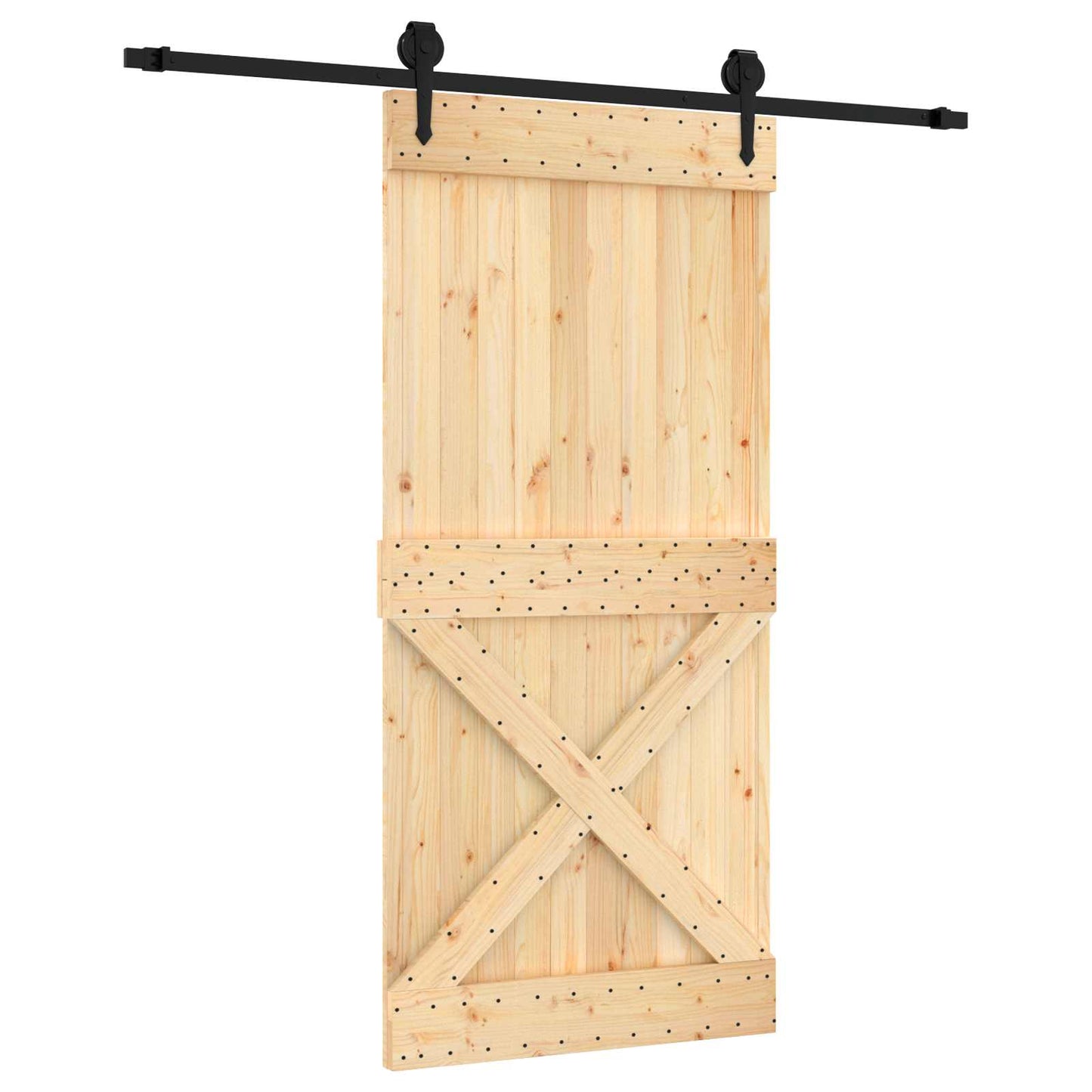 Schiebetür Natürlich und Schwarz 95 x 210 cm Massivkiefer