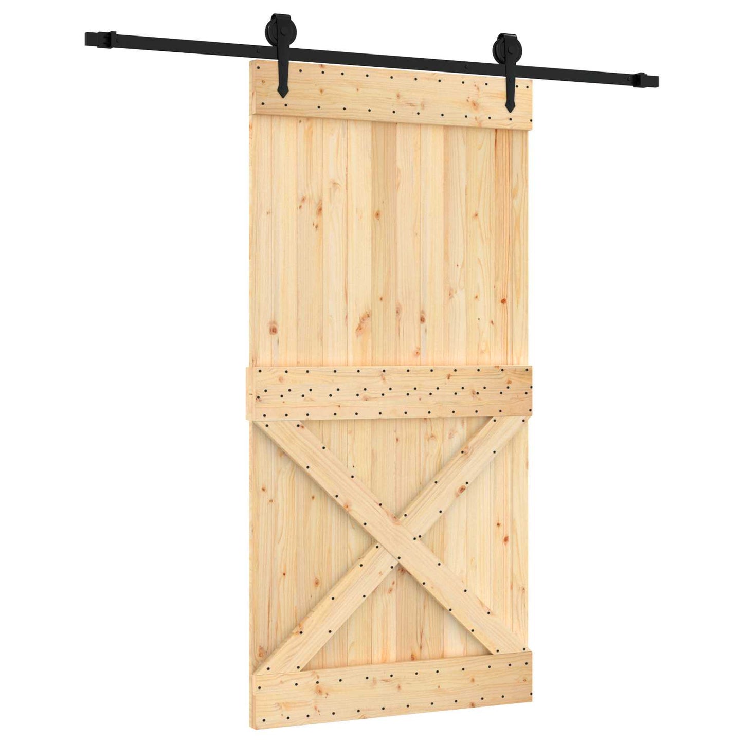 Schiebetür Natürlich und Schwarz 100 x 210 cm Massivkiefer