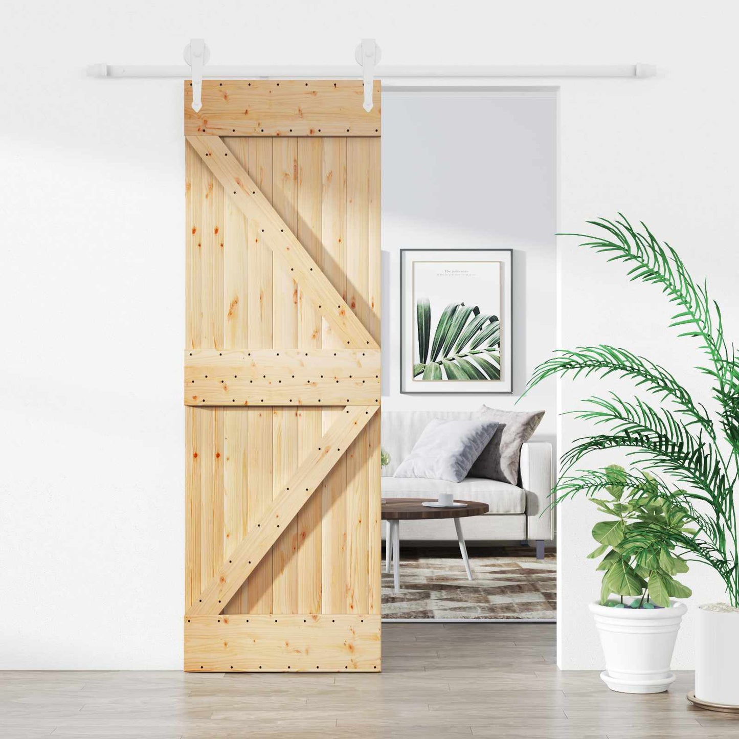 Schiebetür Natürlich und Weiß 70 x 210 cm Massivkiefer