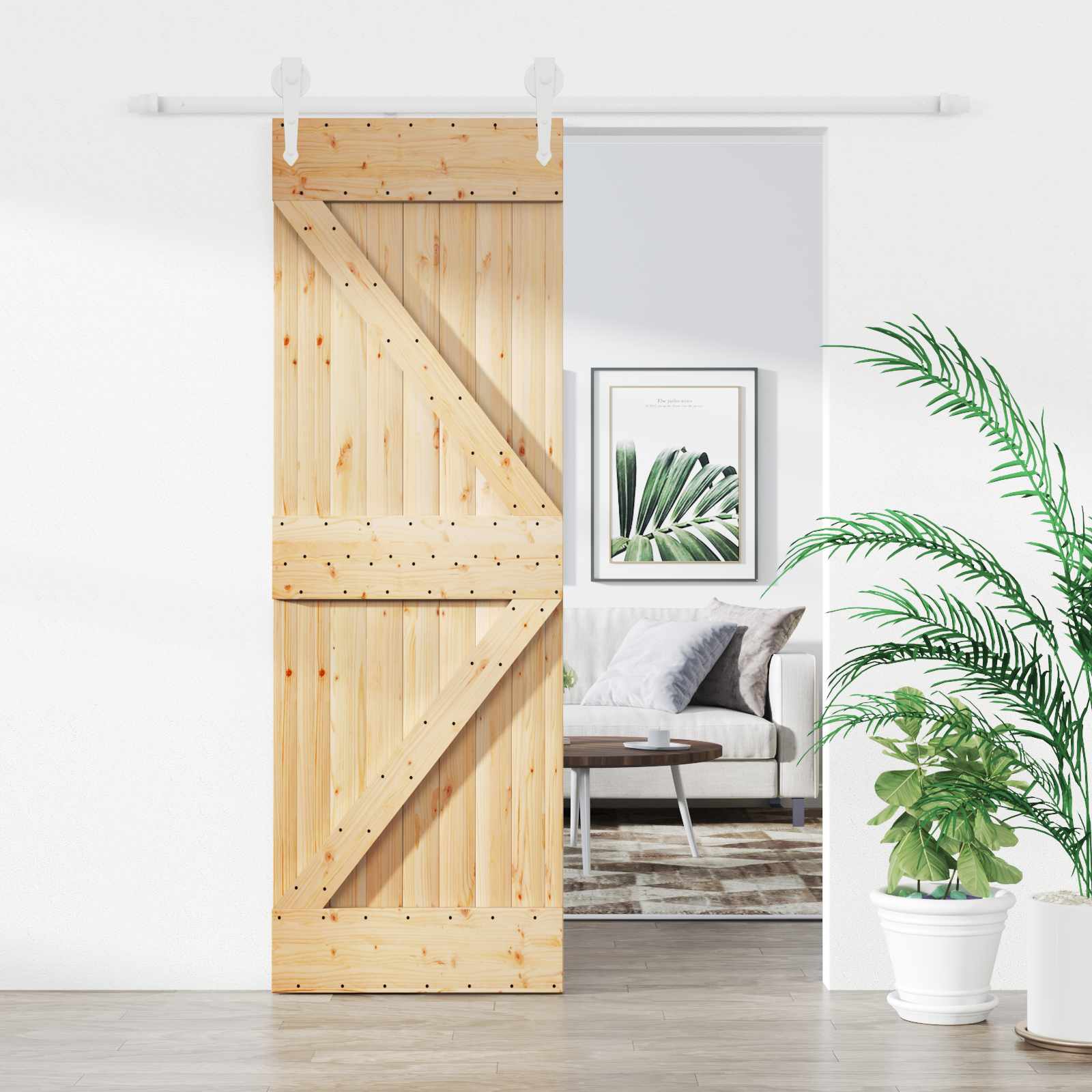 Schiebetür Natürlich und Weiß 70 x 210 cm Massivkiefer
