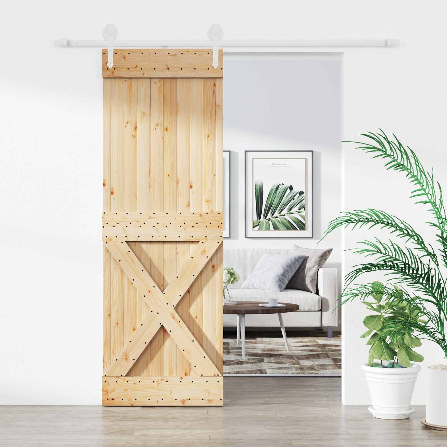 Schiebetür Natürlich und Weiß 80 x 210 cm Massives Kiefernholz