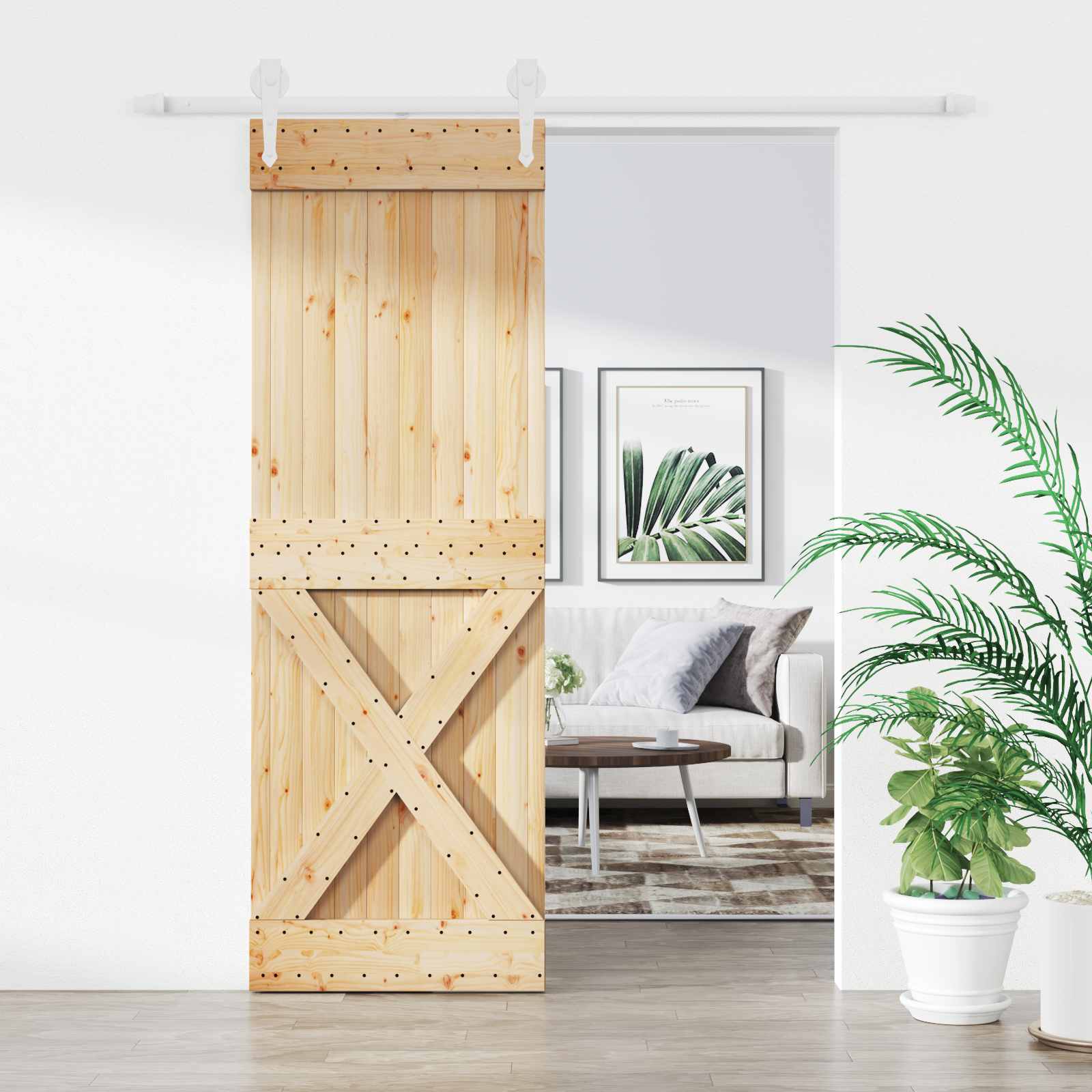 Schiebetür Natürlich und Weiß 80 x 210 cm Massives Kiefernholz