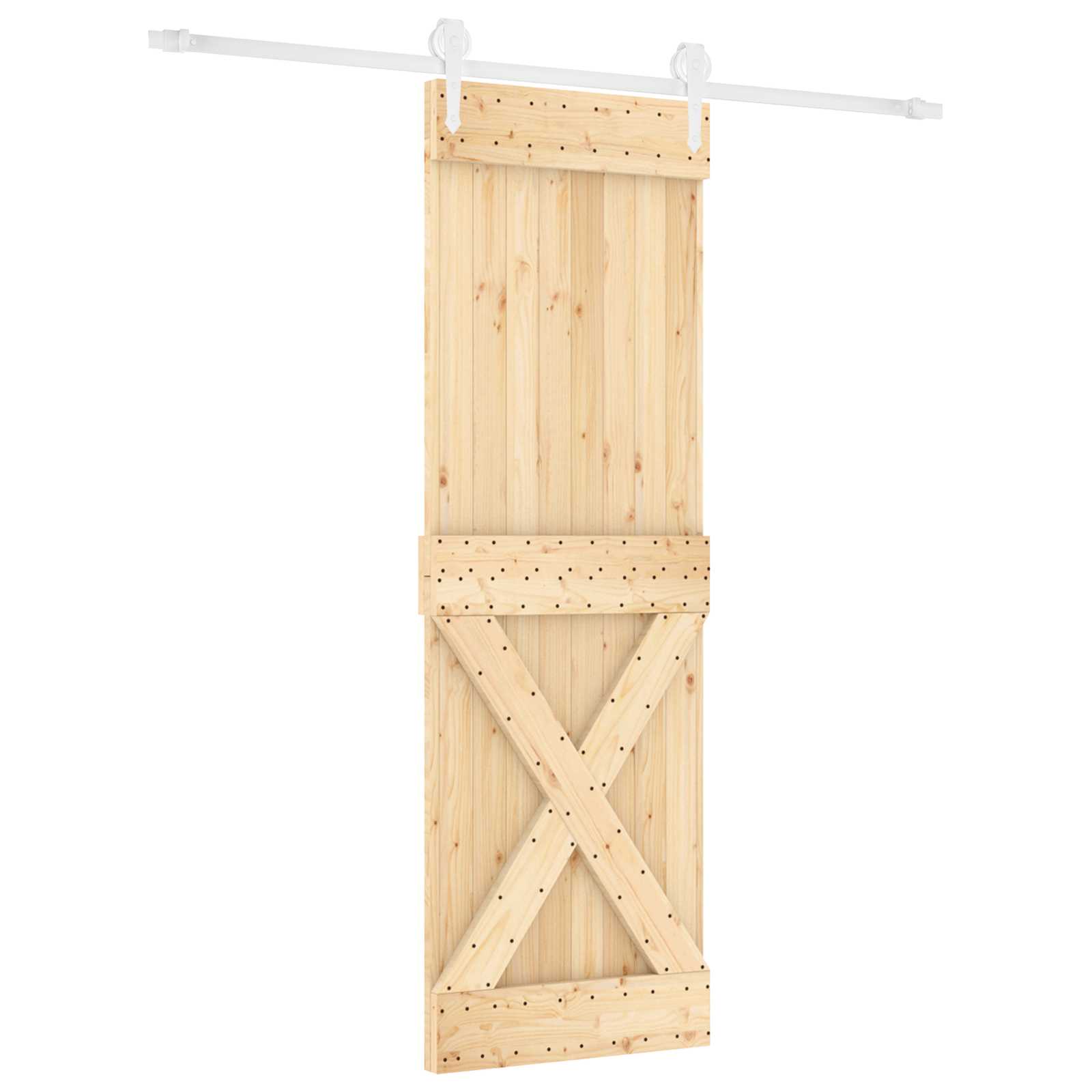 Schiebetür Natürlich und Weiß 80 x 210 cm Massives Kiefernholz