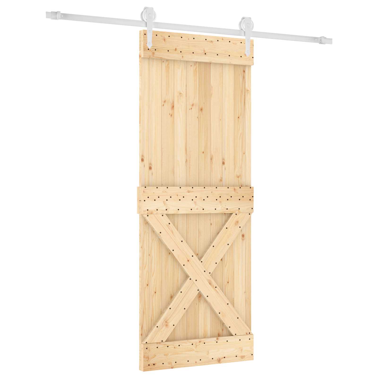 Schiebetür Natürlich und Weiß 90 x 210 cm Massives Kiefernholz