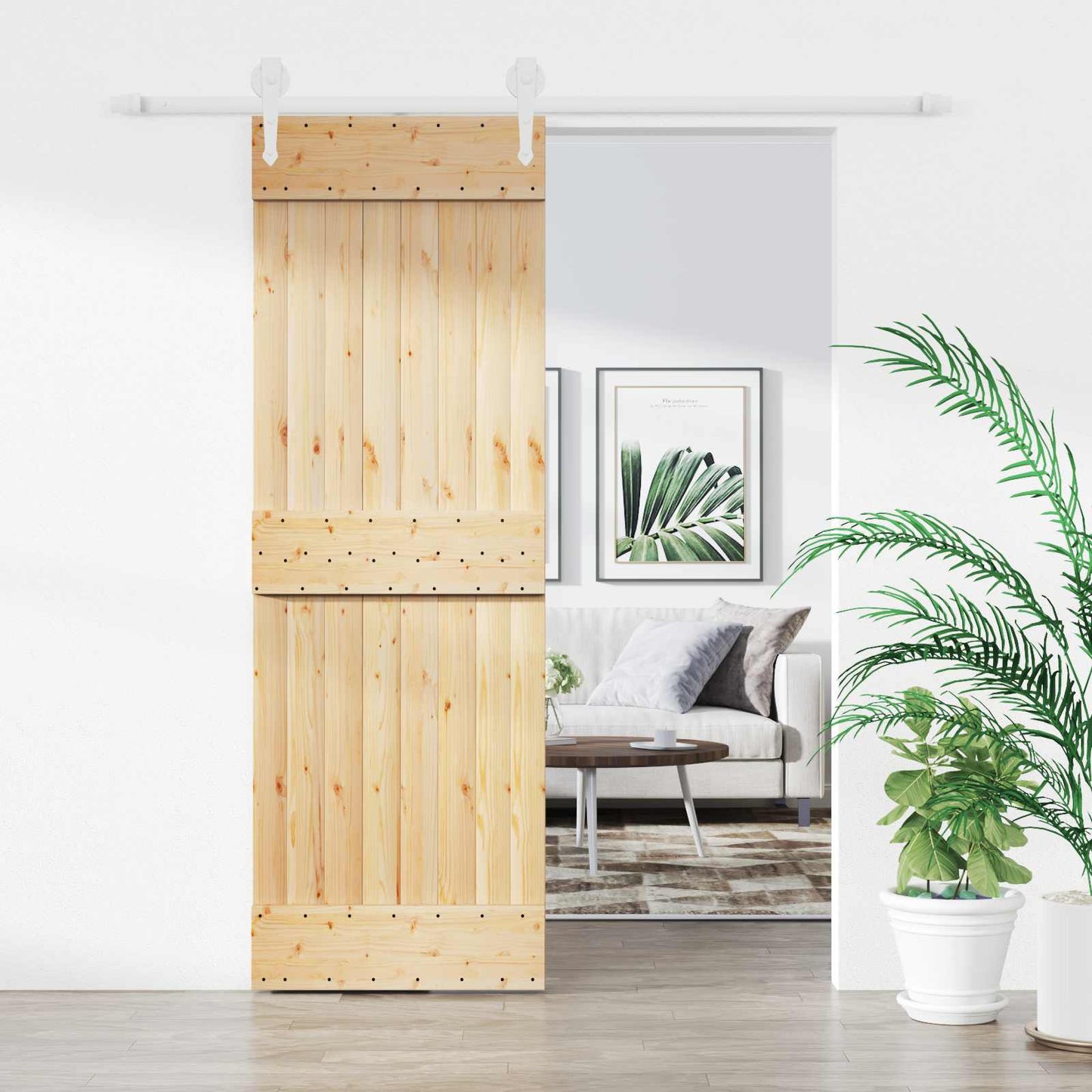 Schiebetür Natürlich und Weiß 70 x 210 cm Massivkiefer