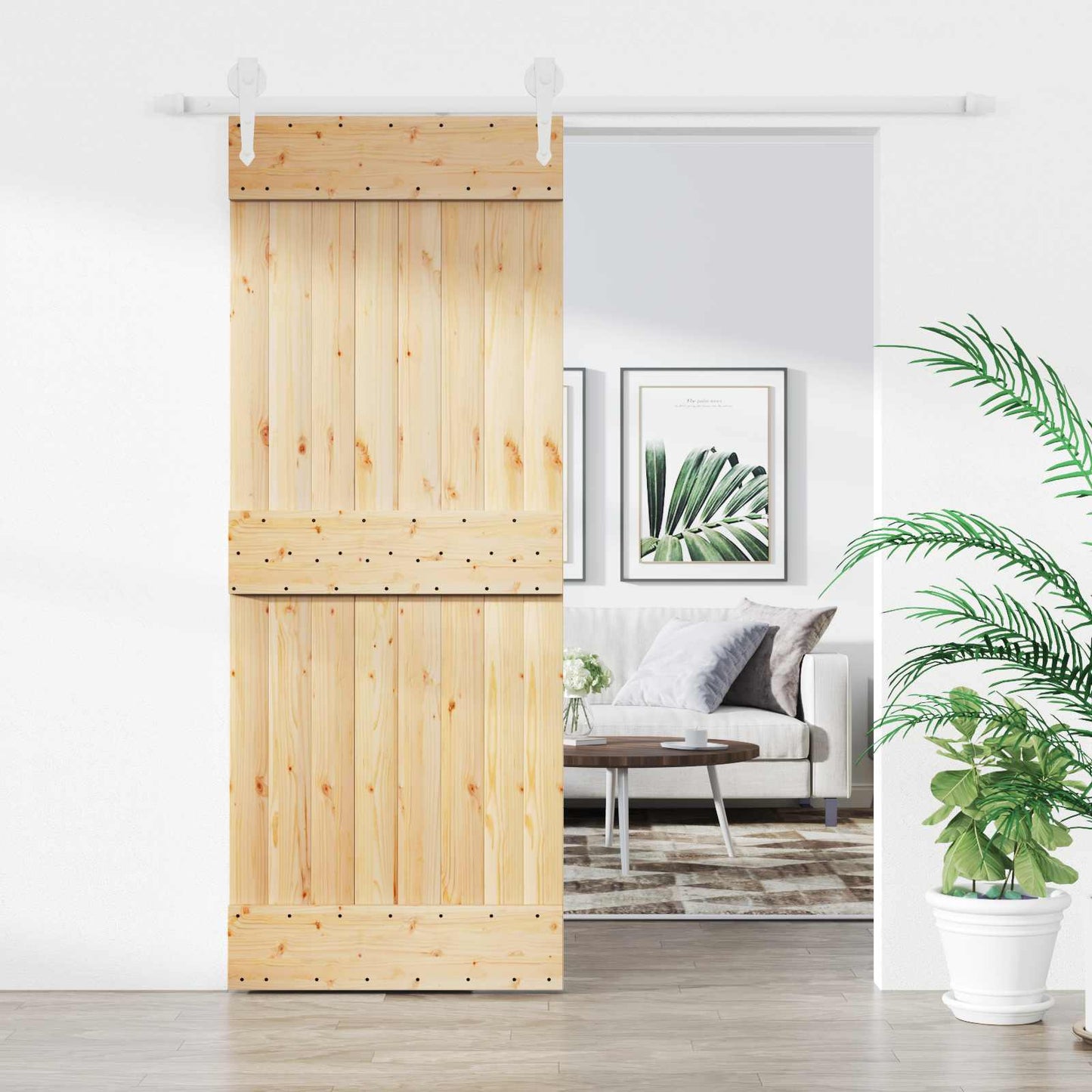 Schiebetür Natürlich und Weiß 80 x 210 cm Massivkiefer