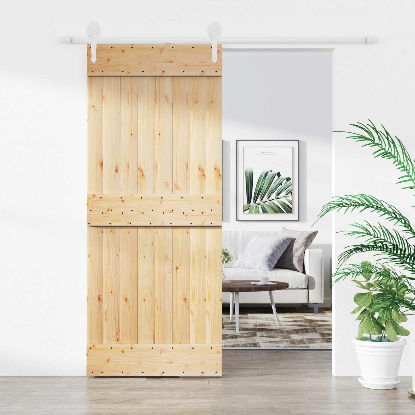 Schiebetür Natürlich und Weiß 85 x 210 cm Massivkiefer