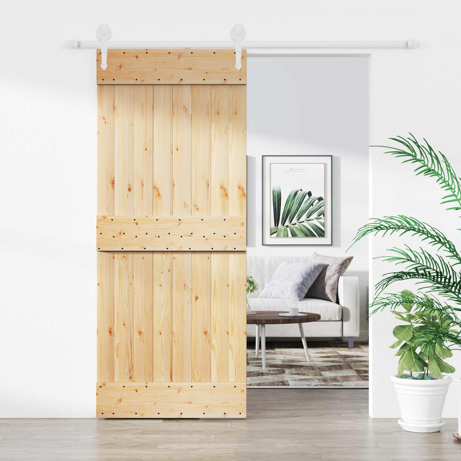 Schiebetür Natürlich und Weiß 85 x 210 cm Massivkiefer