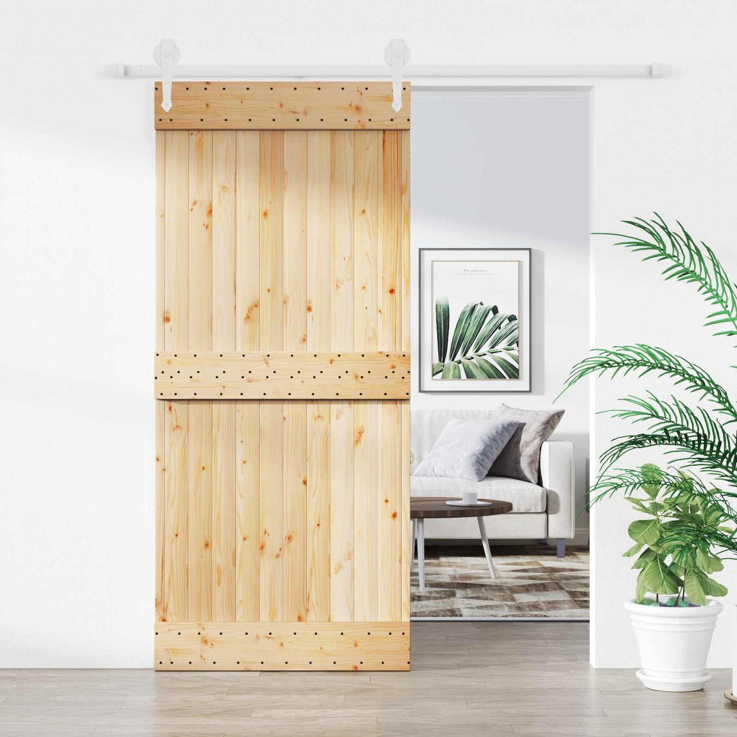 Schiebetür Natürlich und Weiß 90 x 210 cm Massivkiefer