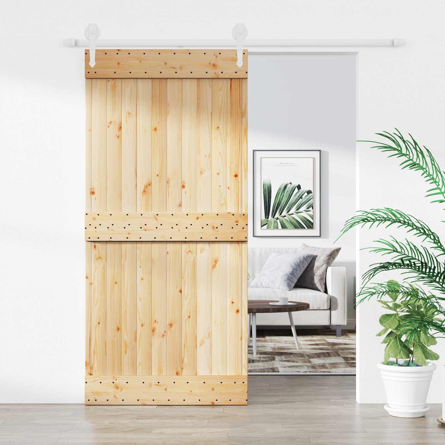 Schiebetür Natürlich und Weiß 95 x 210 cm Massivkiefer