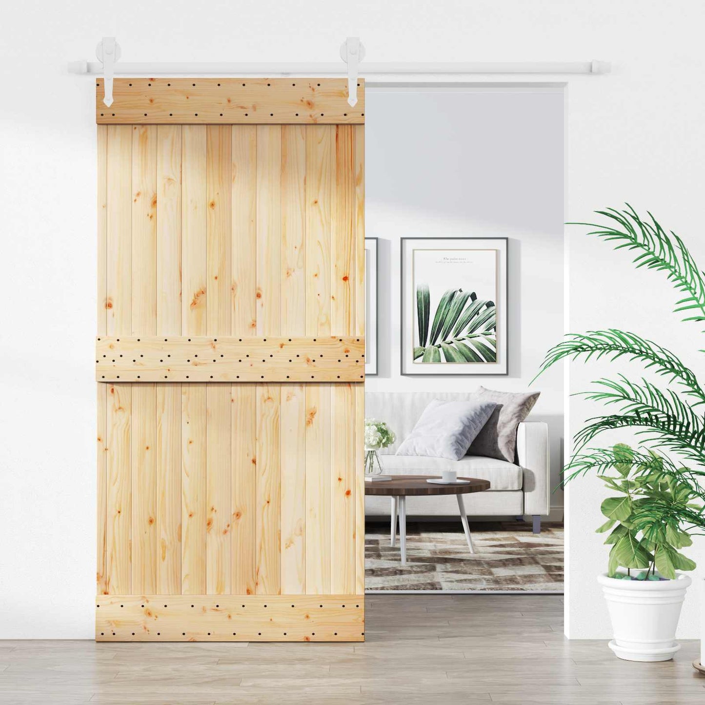 Schiebetür Natürlich und Weiß 100 x 210 cm Massivkiefer