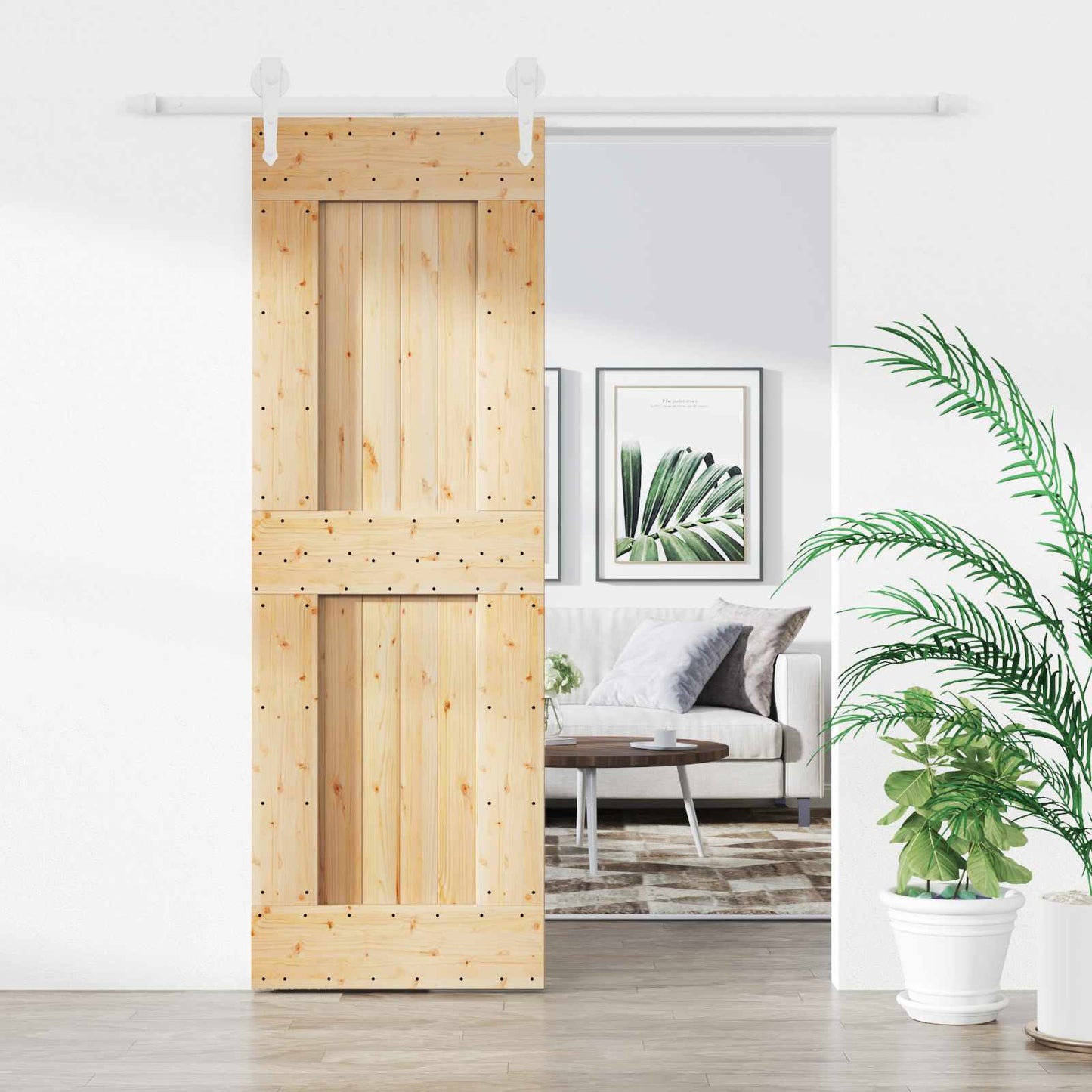 Schiebetür Natürlich und Weiß 70 x 210 cm Massivkiefer