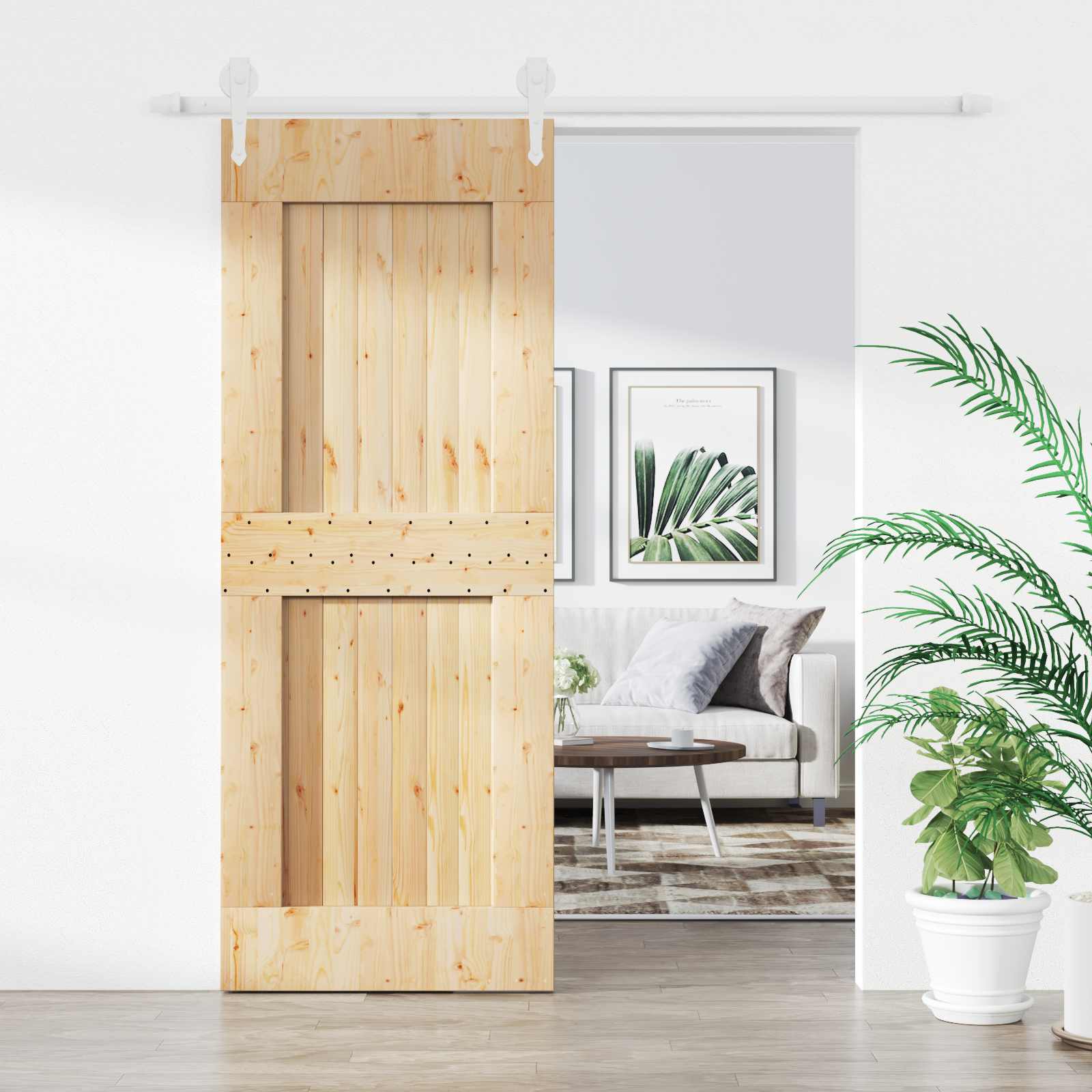 Schiebetür Natürlich und Weiß 80 x 210 cm Massivkiefer