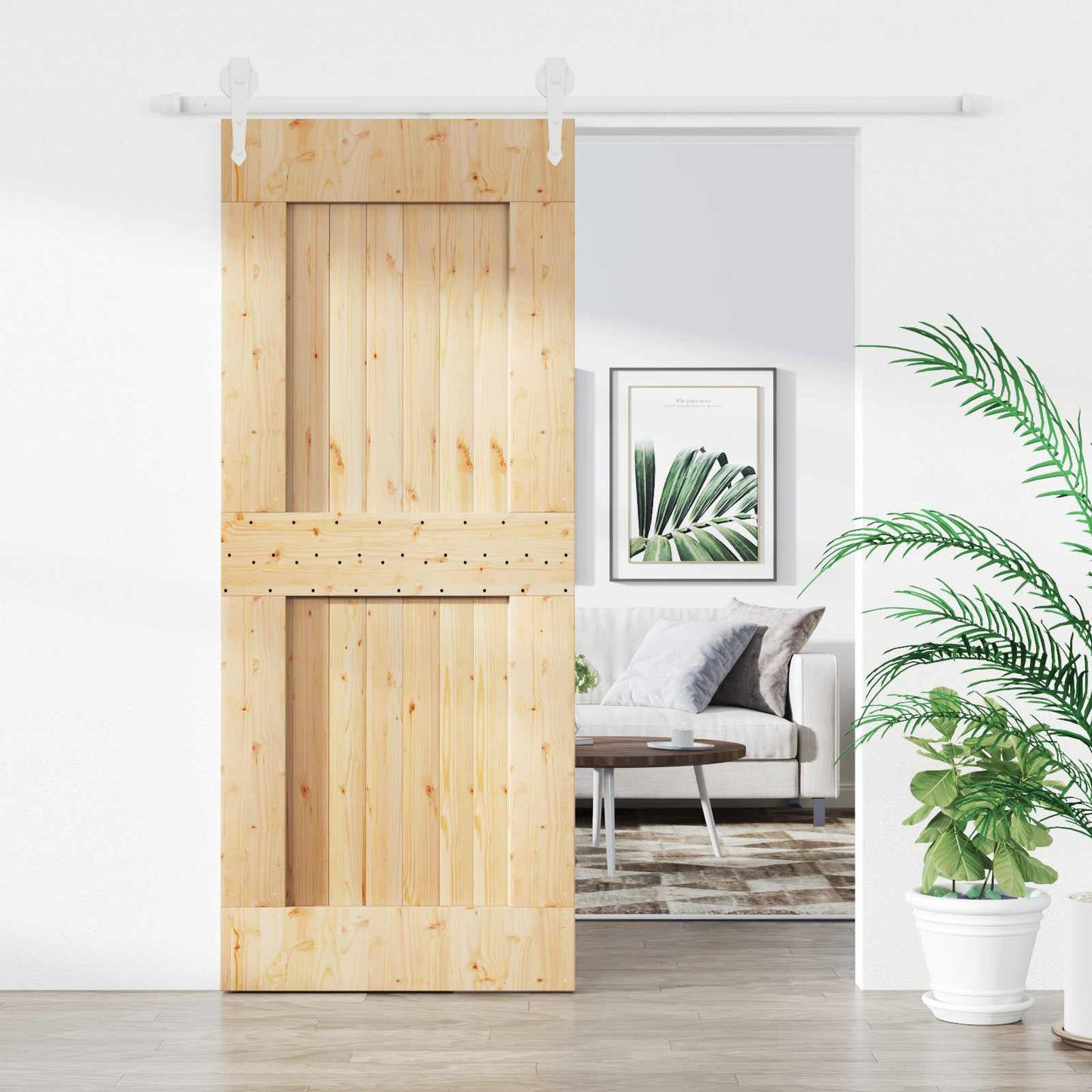 Schiebetür Natürlich und Weiß 85 x 210 cm Massivkiefer