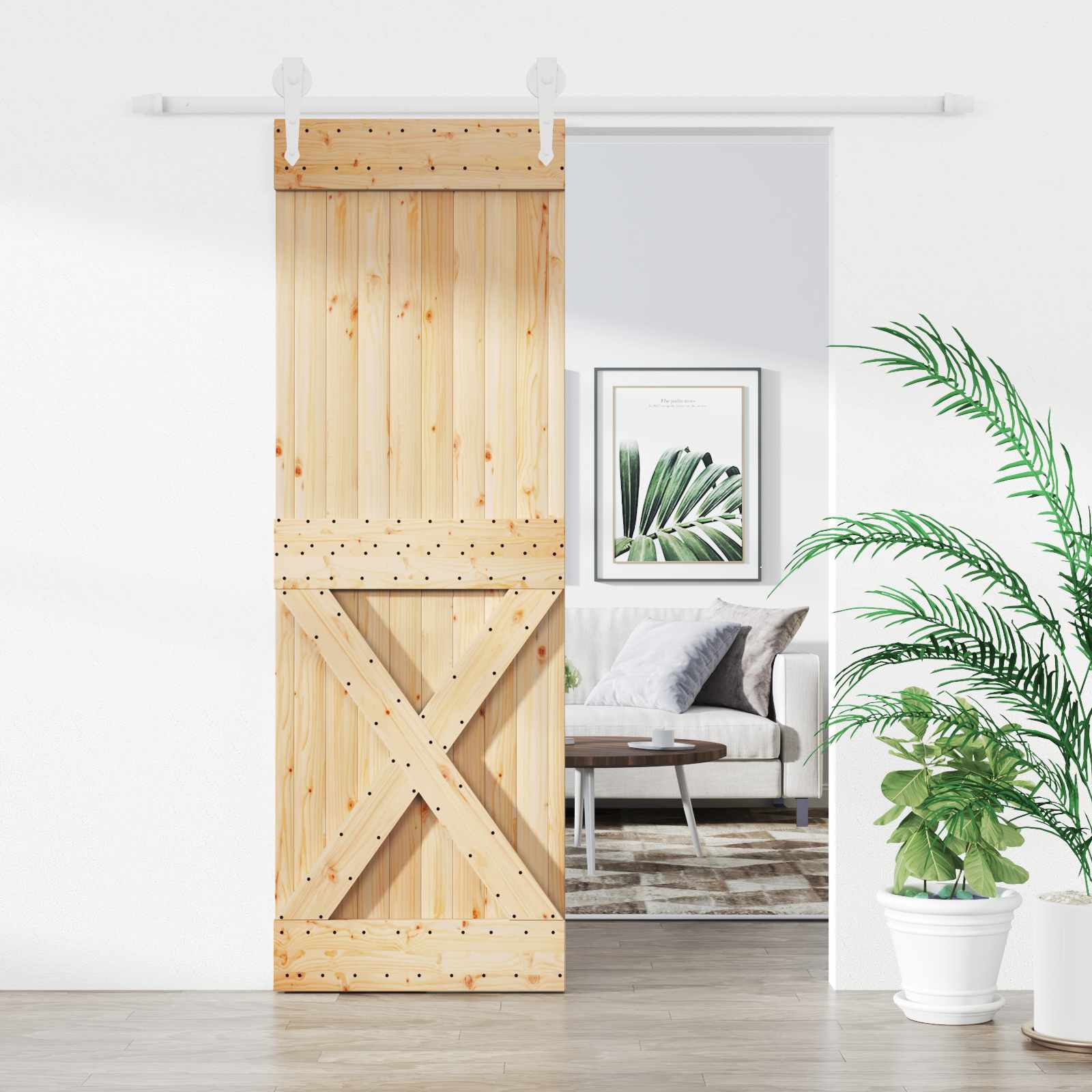 Schiebetür Natürlich und Weiß 70 x 210 cm Massivkiefer