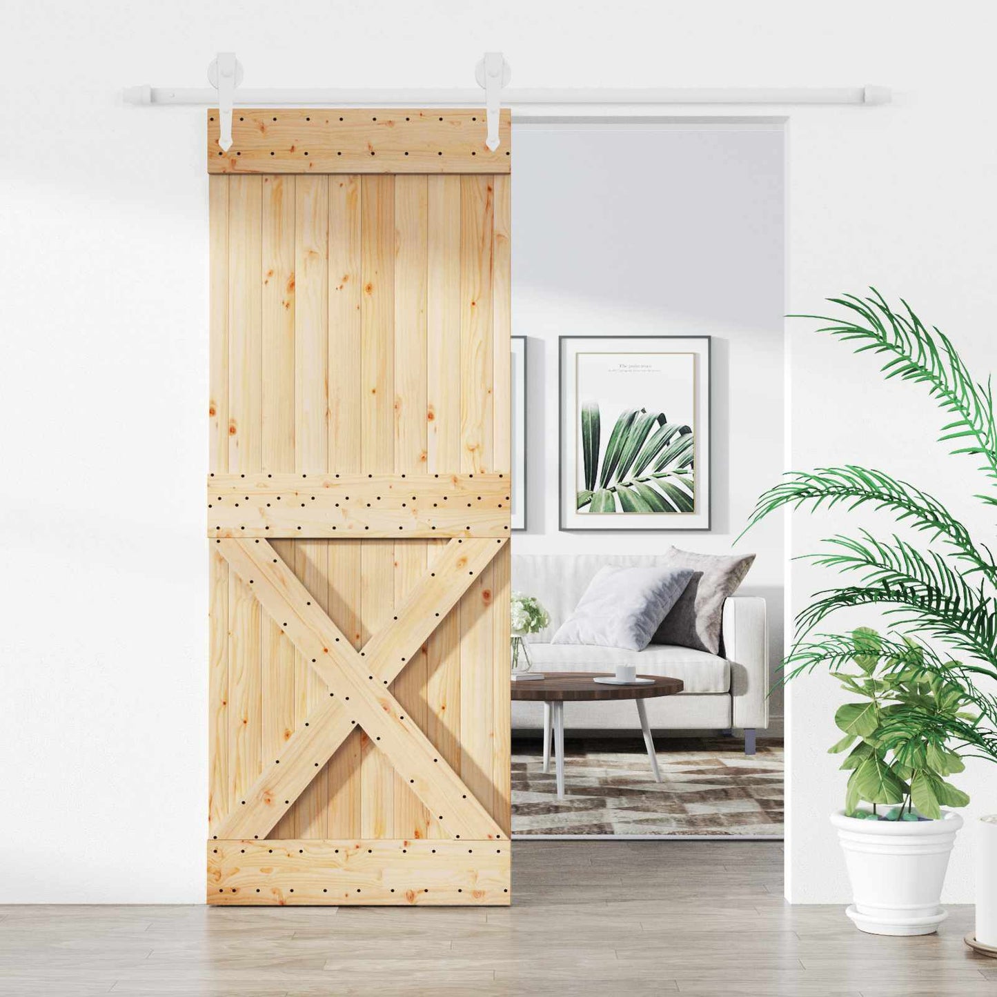 Schiebetür Natürlich und Weiß 80 x 210 cm Massivkiefer