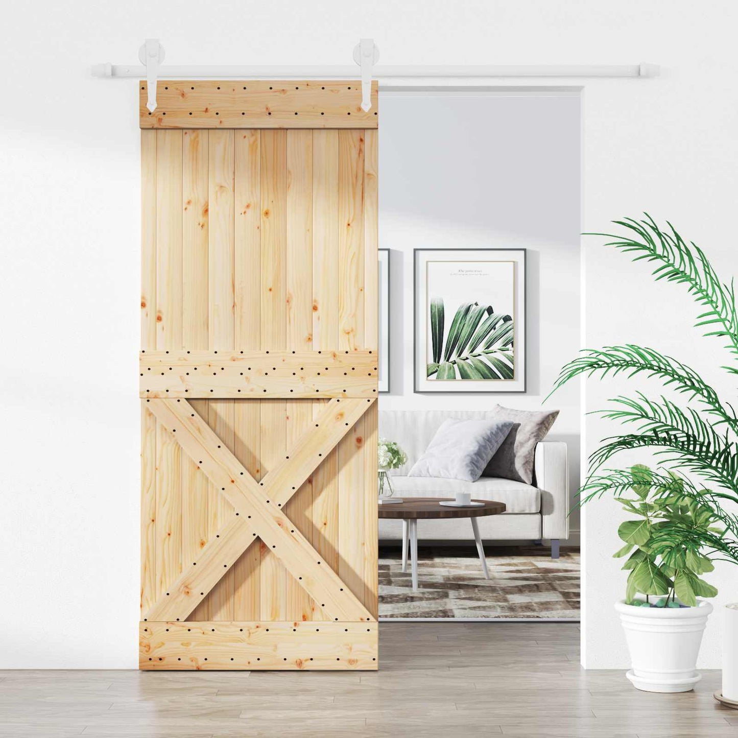 Schiebetür Natürlich und Weiß 85 x 210 cm Massivkiefer