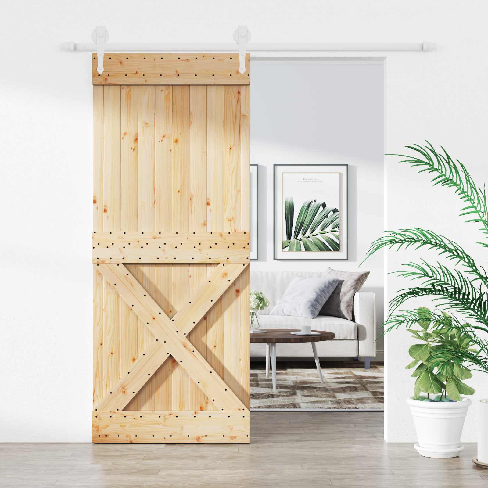 Schiebetür Natürlich und Weiß 85 x 210 cm Massivkiefer