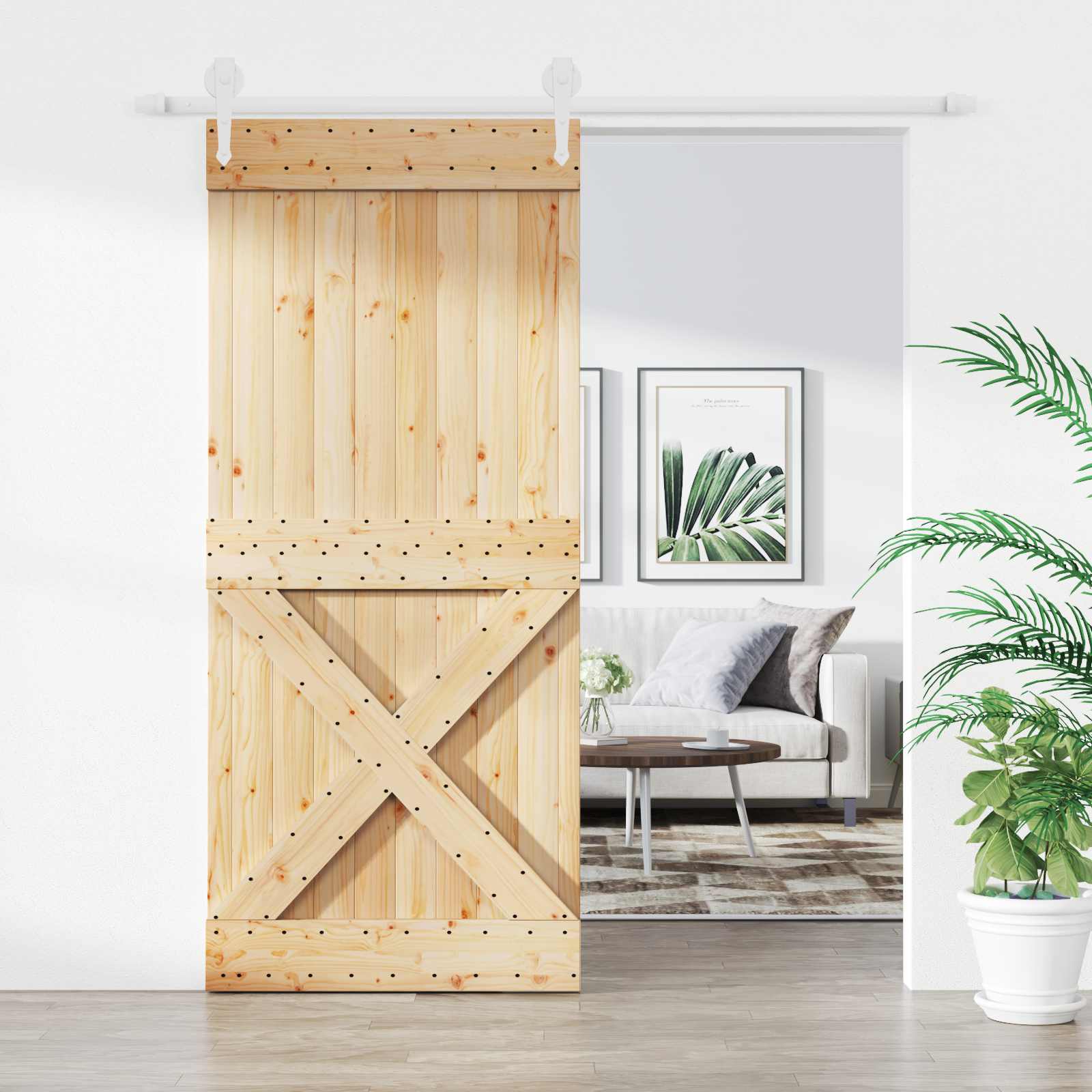 Schiebetür Natürlich und Weiß 90 x 210 cm Massivkiefer