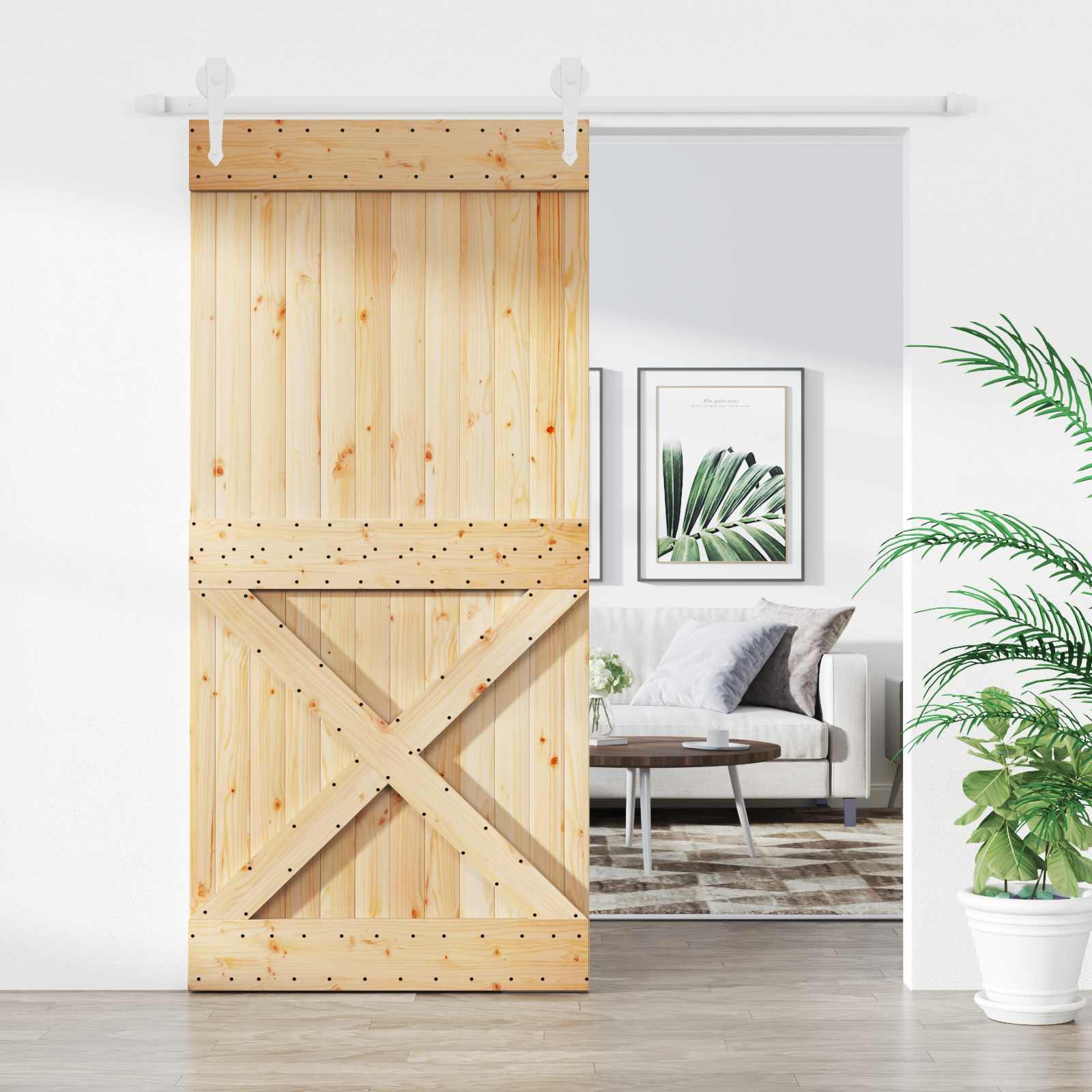 Schiebetür Natürlich und Weiß 95 x 210 cm Massivkiefer