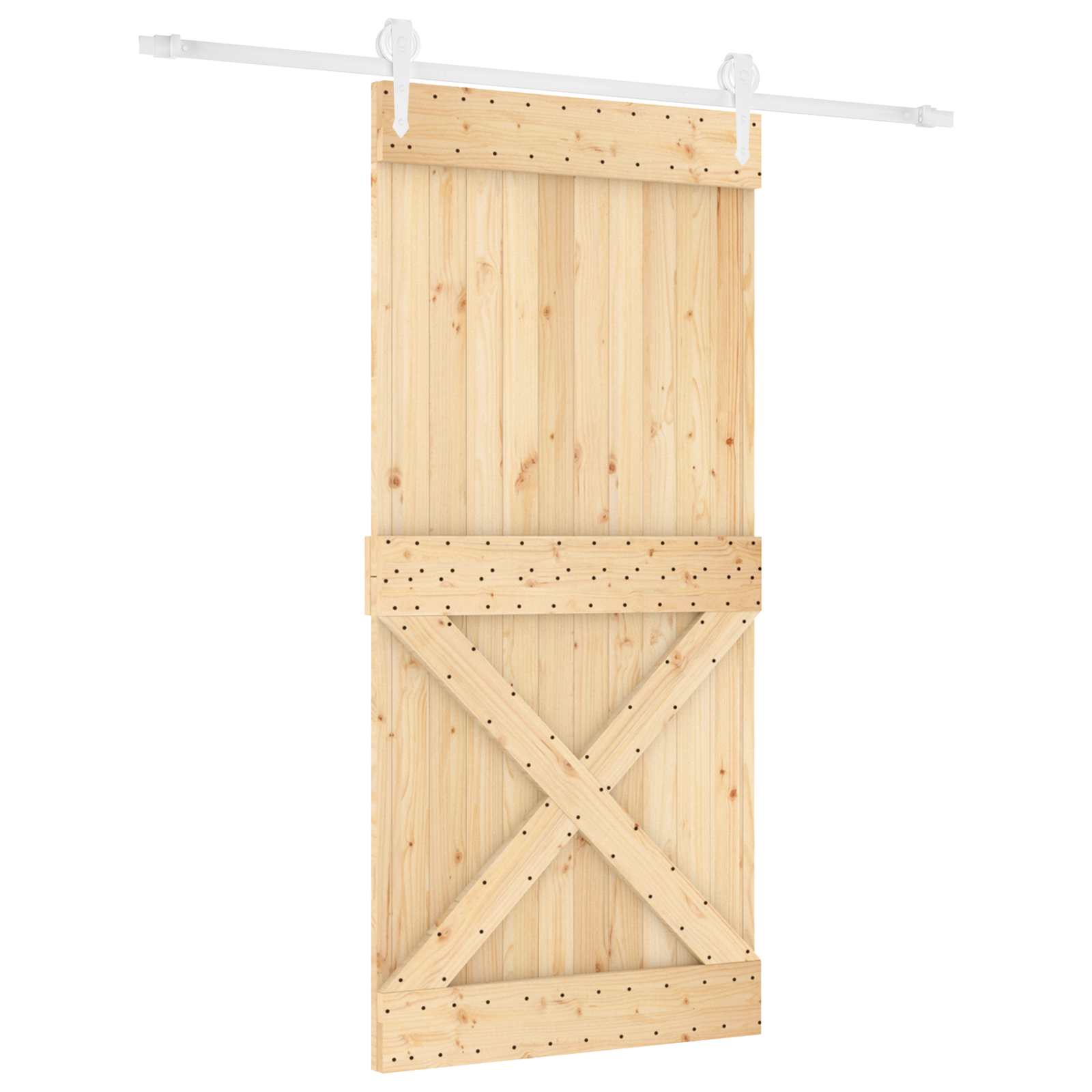 Schiebetür Natürlich und Weiß 95 x 210 cm Massivkiefer