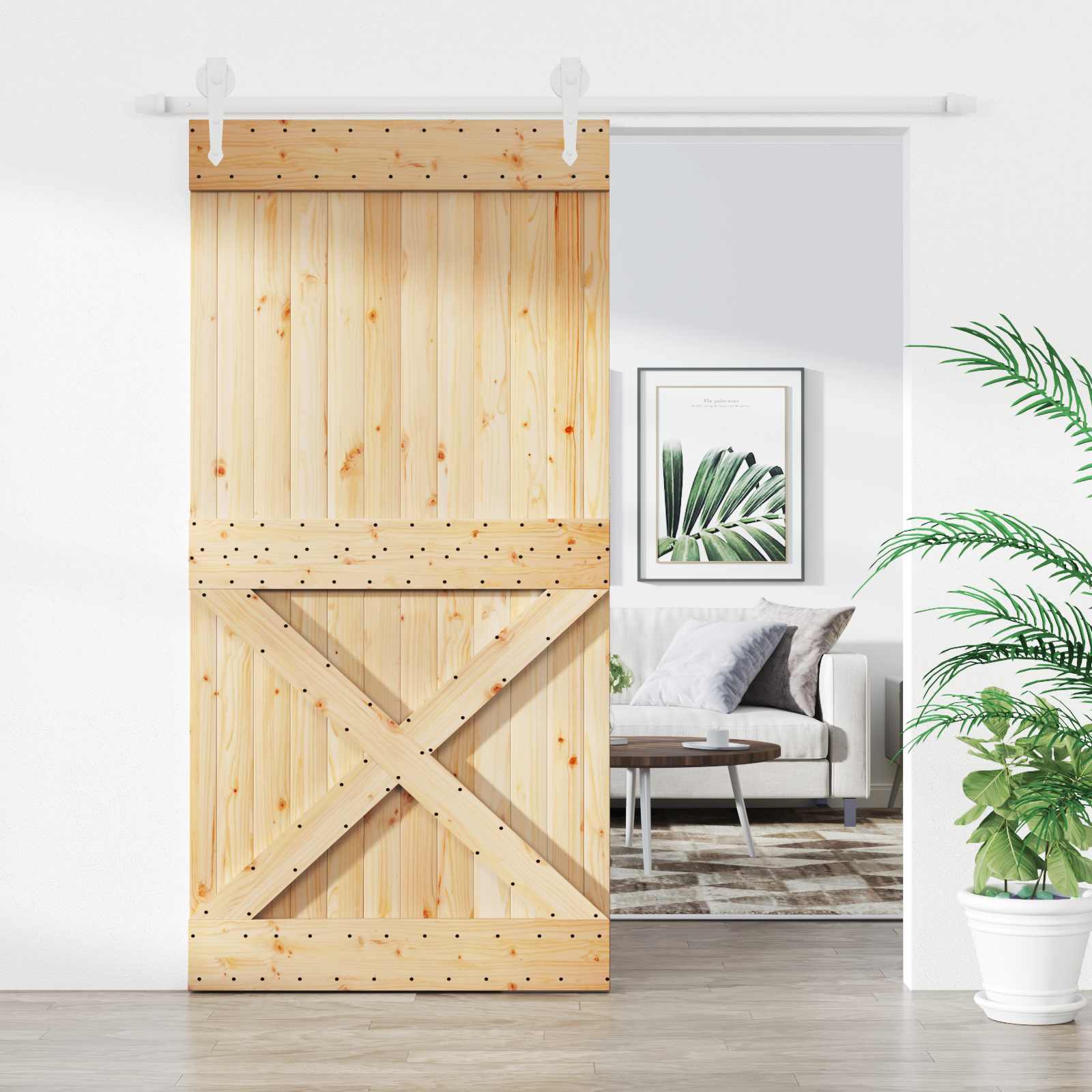 Schiebetür Natürlich und Weiß 100 x 210 cm Massivkiefer