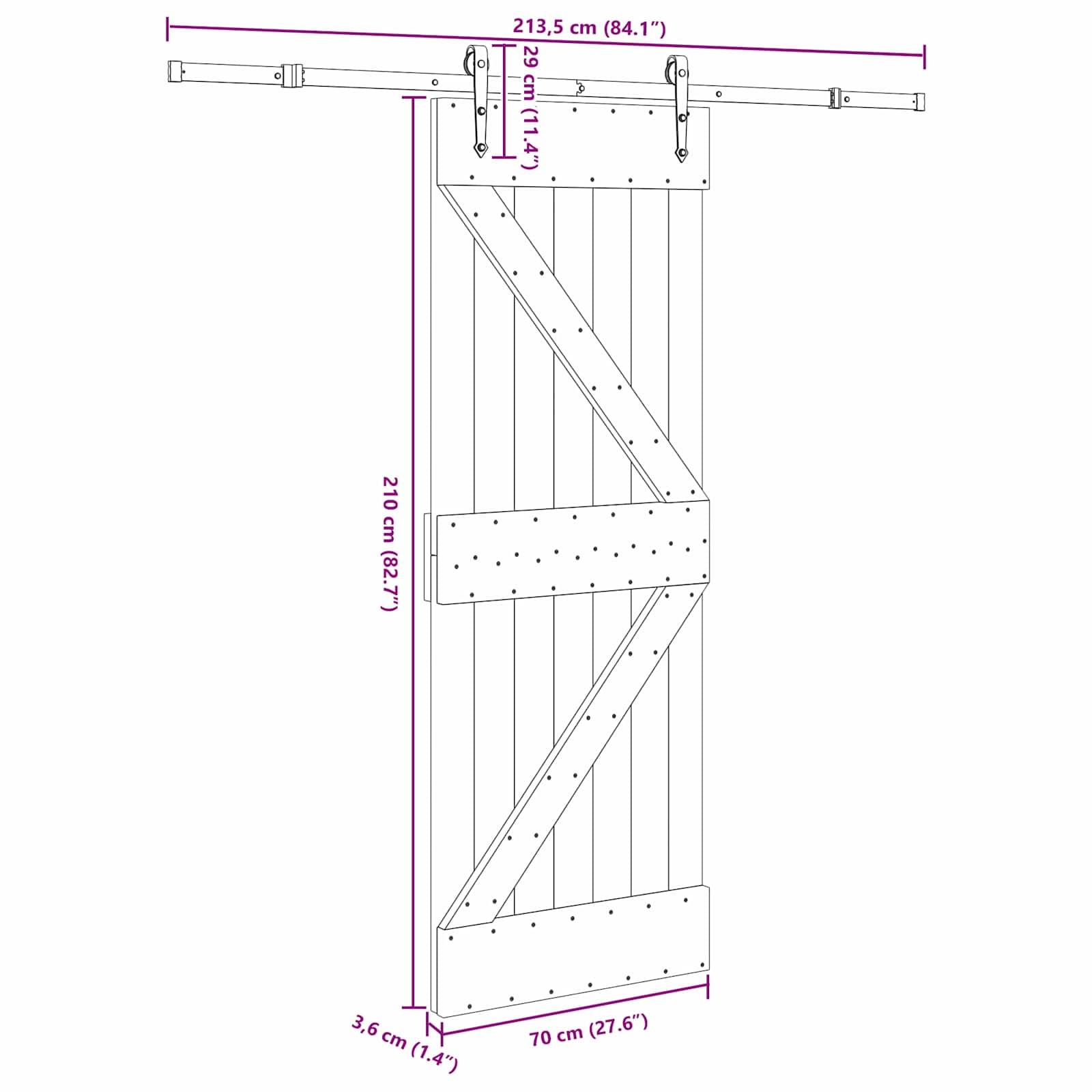 Schiebetür NARVIK Natürlich und Schwarz 70 x 210 cm (213,5 cm)
