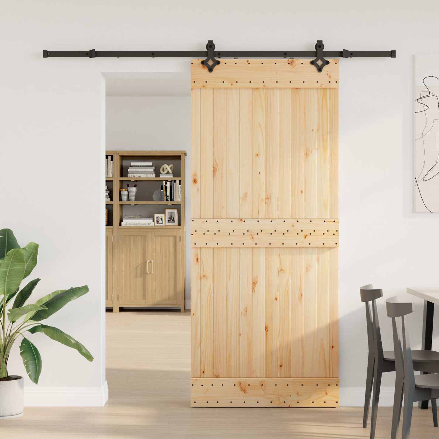 Schiebetür NARVIK Natürlich und Schwarz 90 x 210 cm (213,5 cm)
