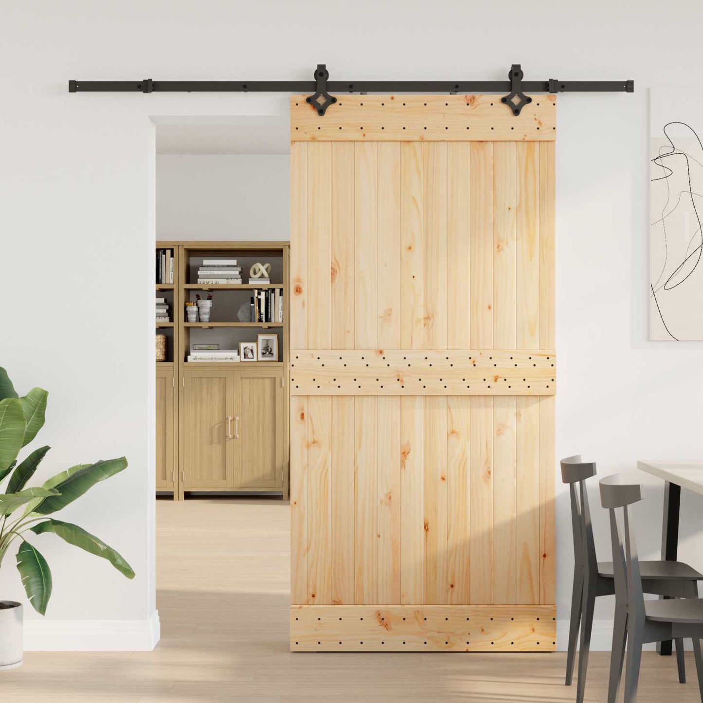 Schiebetür NARVIK Natürlich und Schwarz 100 x 210 cm (213,5 cm)