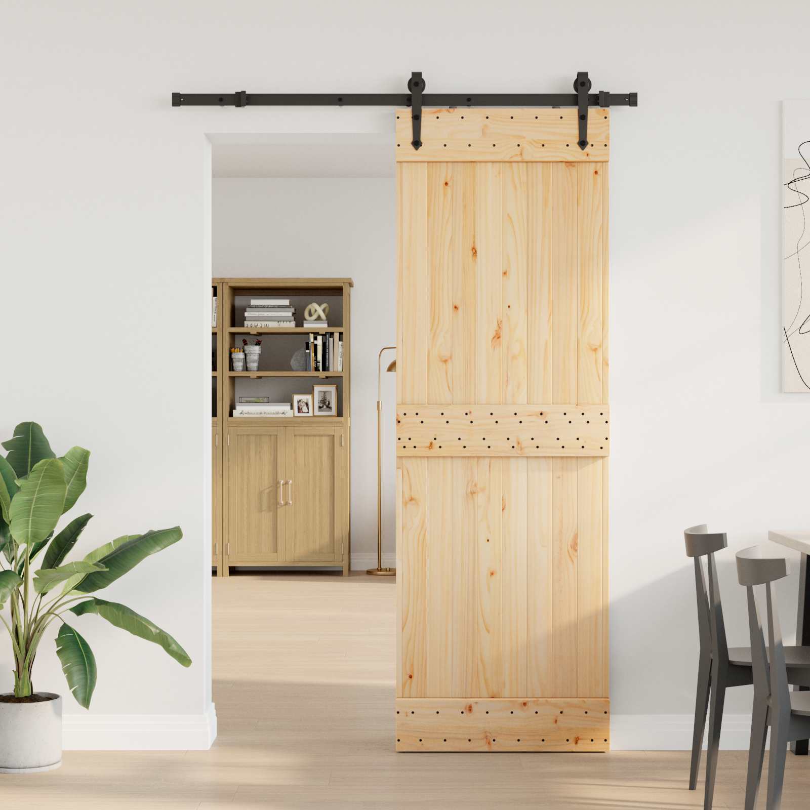 Schiebetür NARVIK Natürlich und Schwarz 80 x 210 cm (152,5 cm)