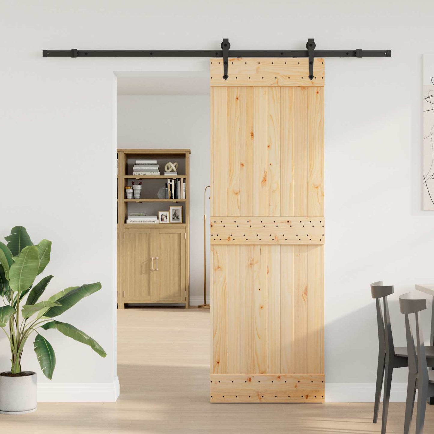Schiebetür NARVIK Natürlich und Schwarz 70 x 210 cm (213,5 cm)