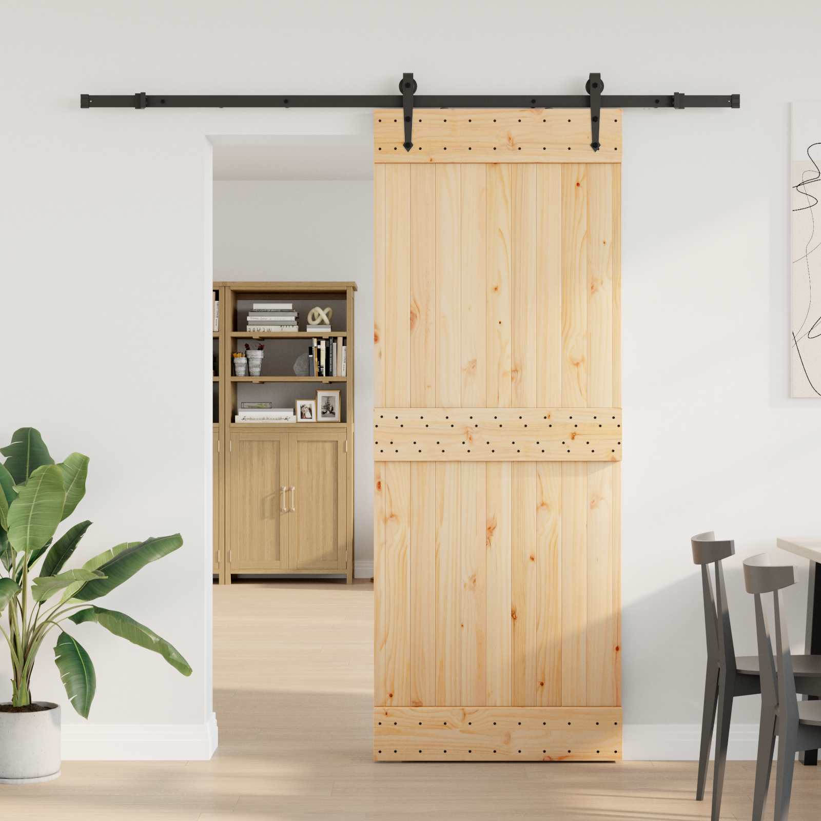 Schiebetür NARVIK Natürlich und Schwarz 80 x 210 cm (213,5 cm)