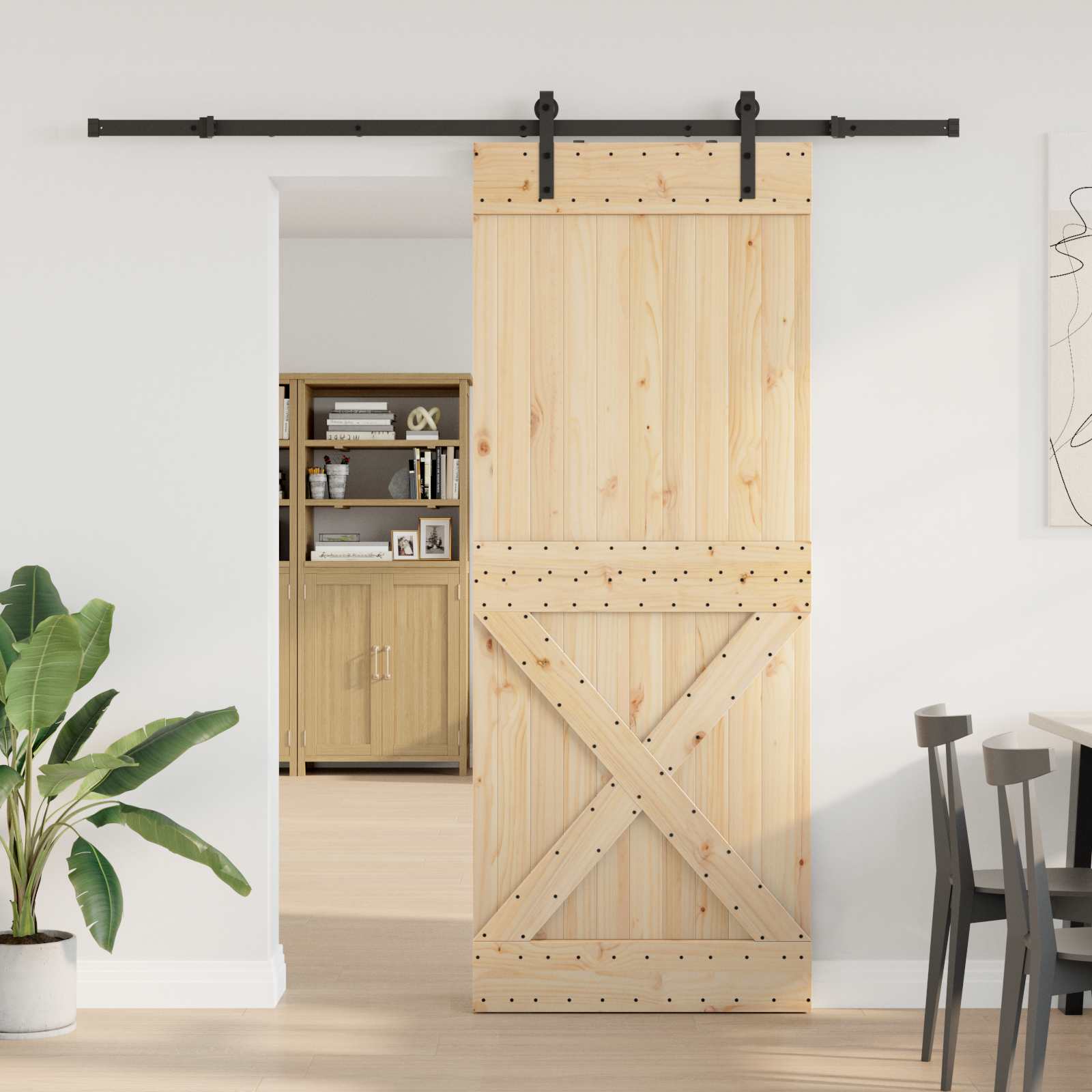 Schiebetür NARVIK Natürlich und Schwarz 95 x 210 cm (213.5 cm)