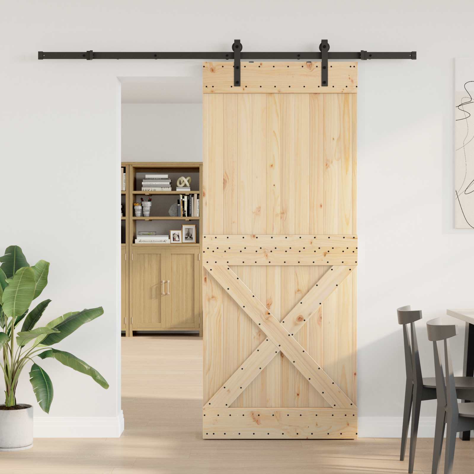 Schiebetür NARVIK Natürlich und Schwarz 95 x 210 cm (213.5 cm)