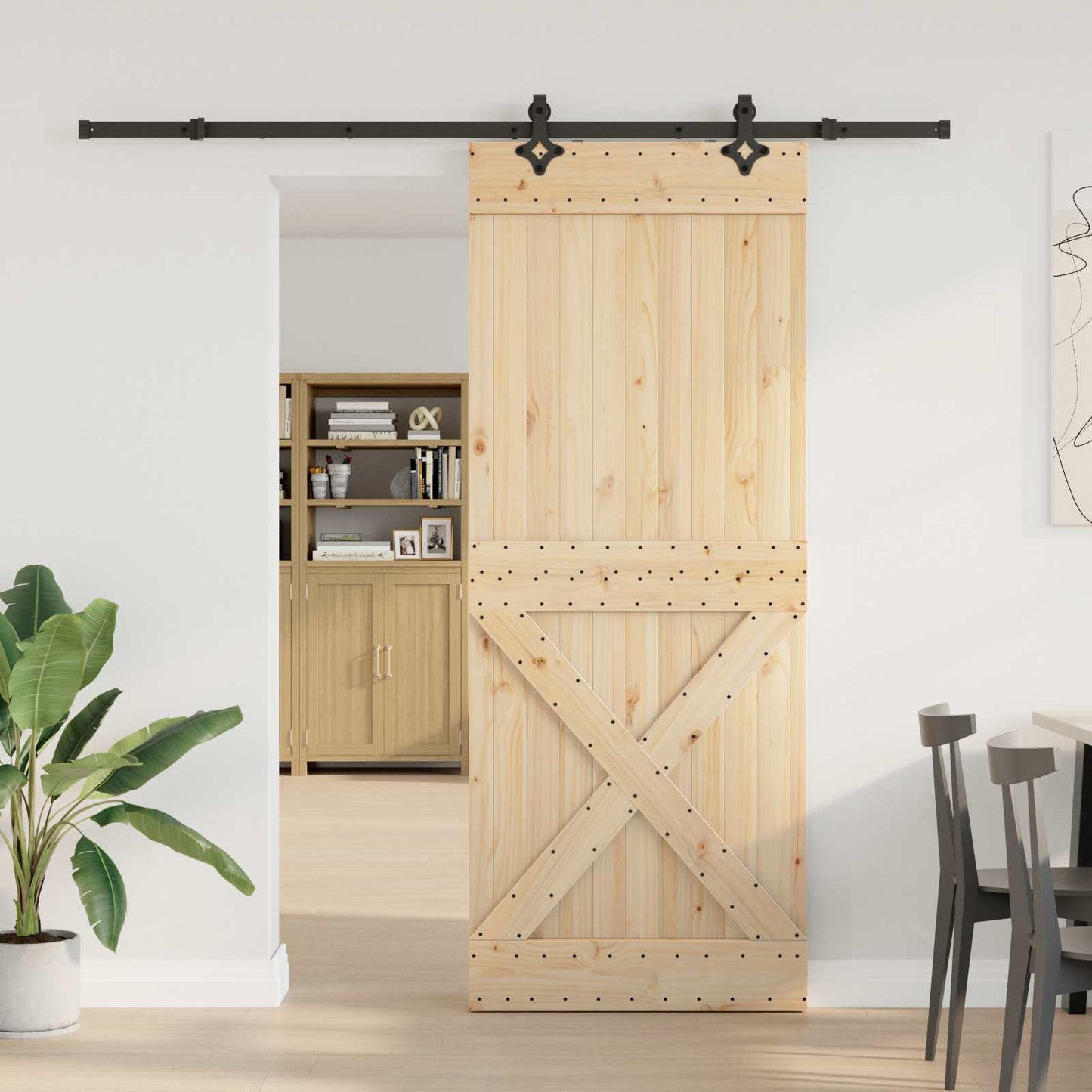 Schiebetür NARVIK Natürlich und Schwarz 90 x 210 cm (213,5 cm)