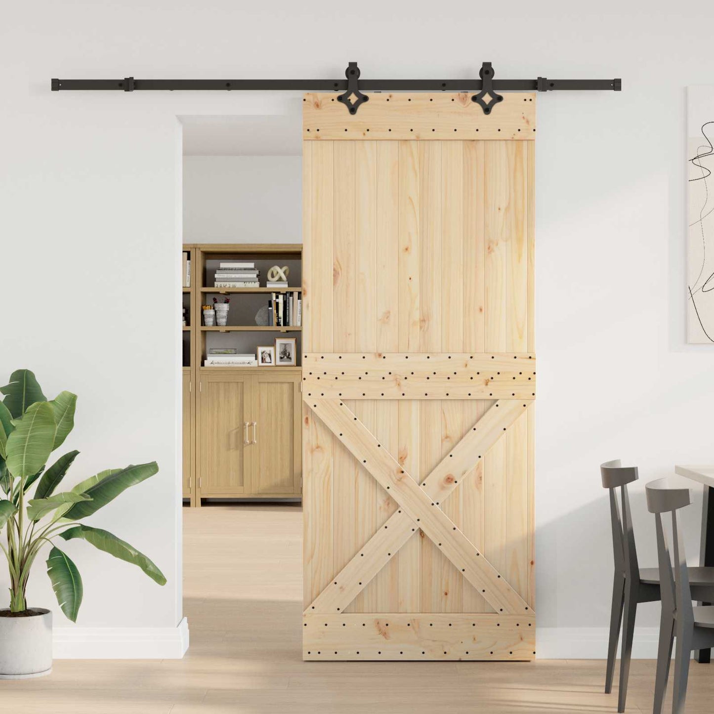 Schiebetür NARVIK Natürlich und Schwarz 95 x 210 cm (213,5 cm)