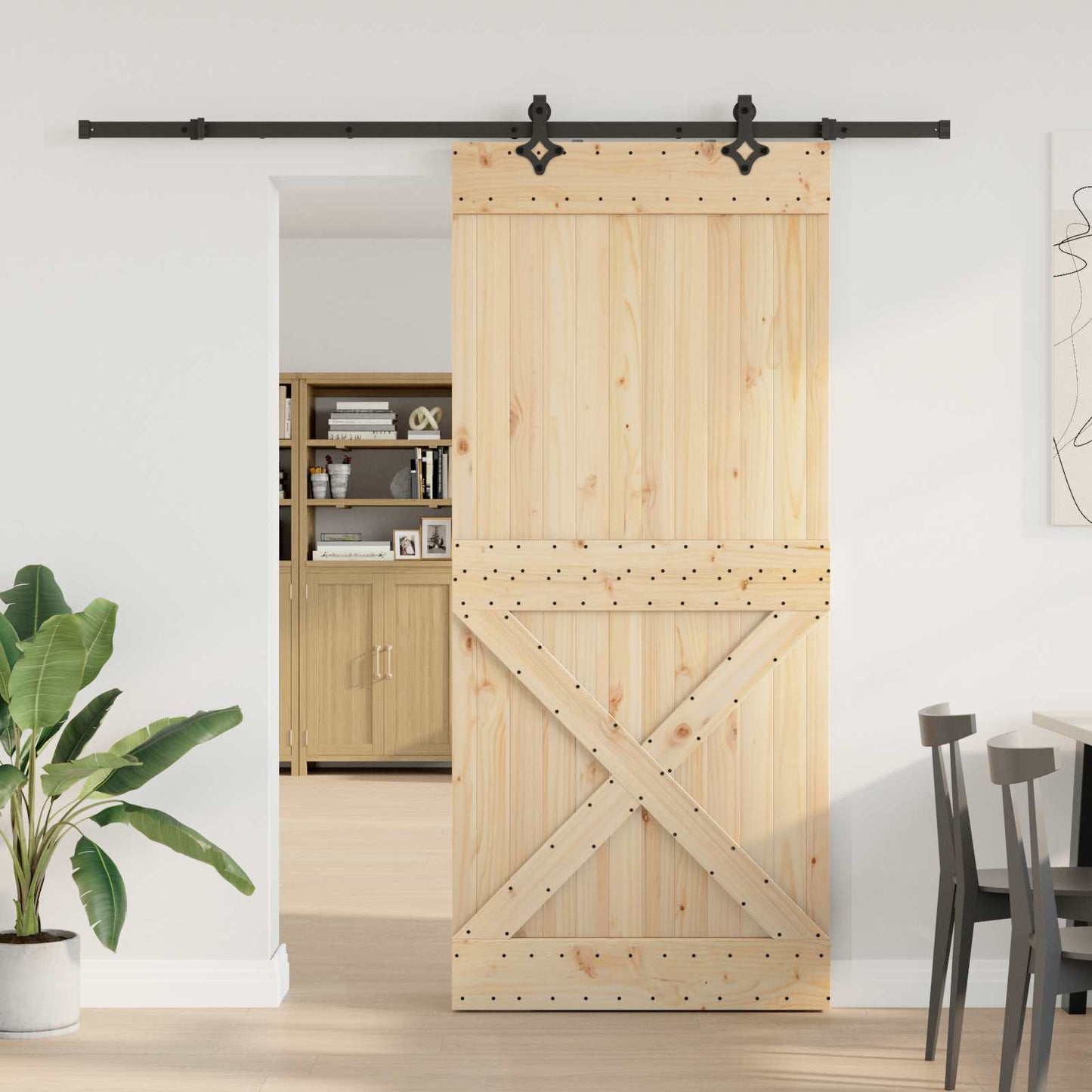 Schiebetür NARVIK Natürlich und Schwarz 100 x 210 cm (213,5 cm)
