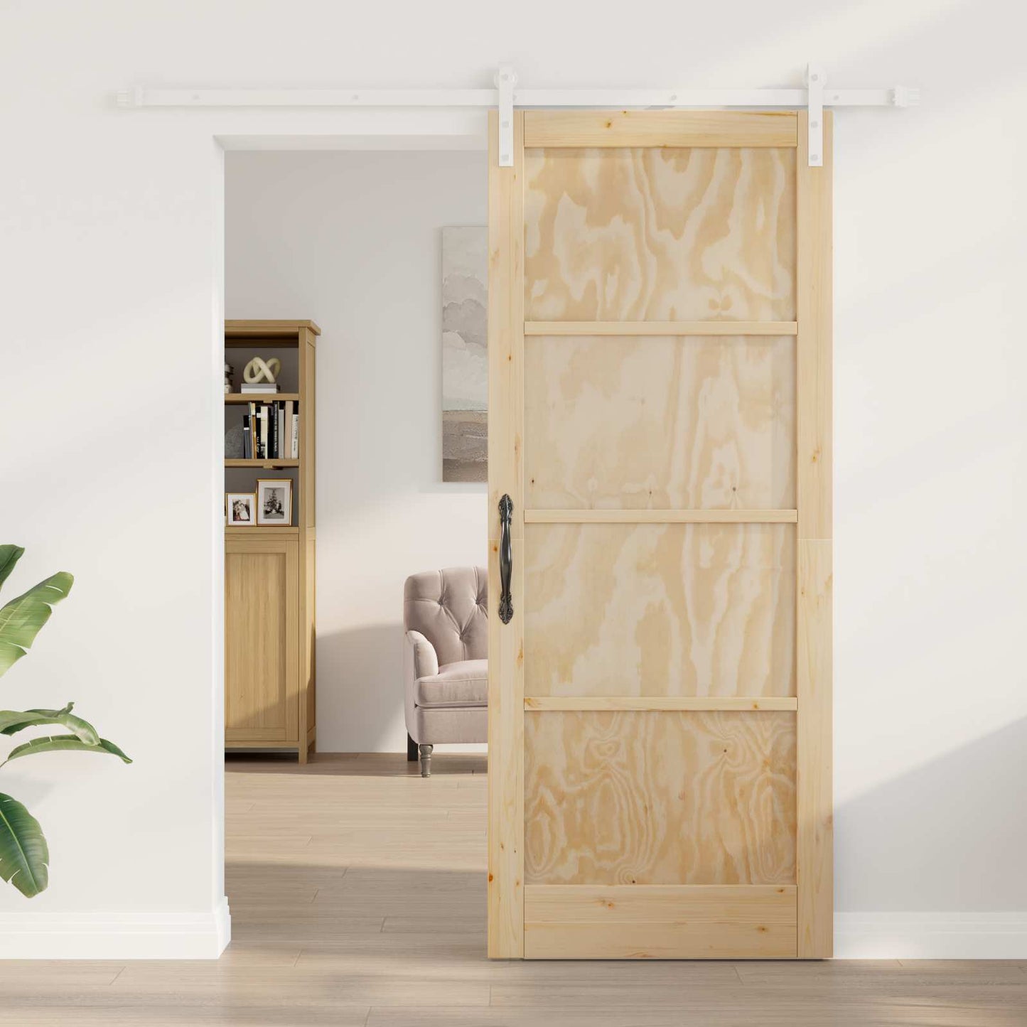 Schiebetür Natürlich und Weiß 86 x 211 cm Massives Kiefernholz