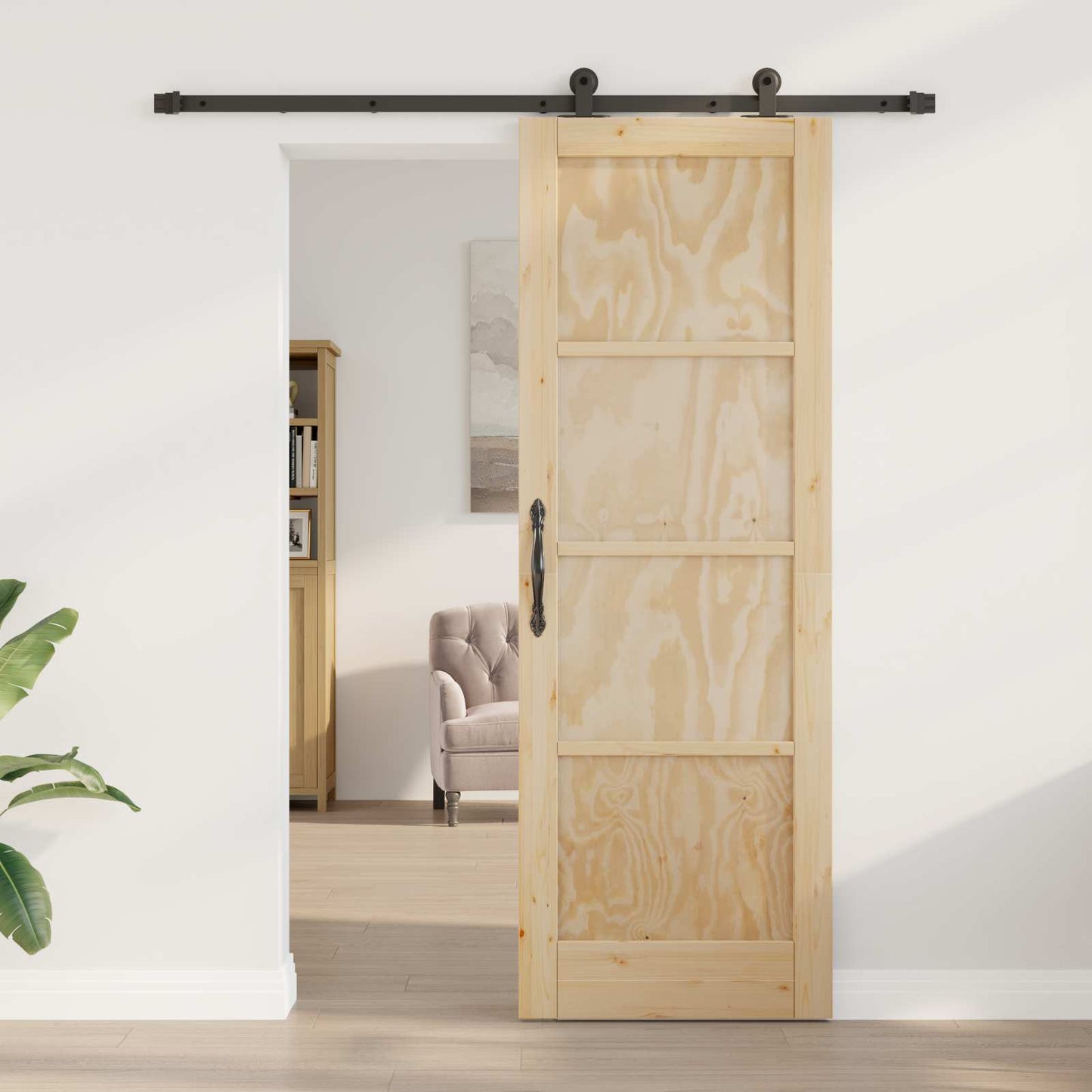 Schiebetür Natürlich und Schwarz 73,5 x 211 cm