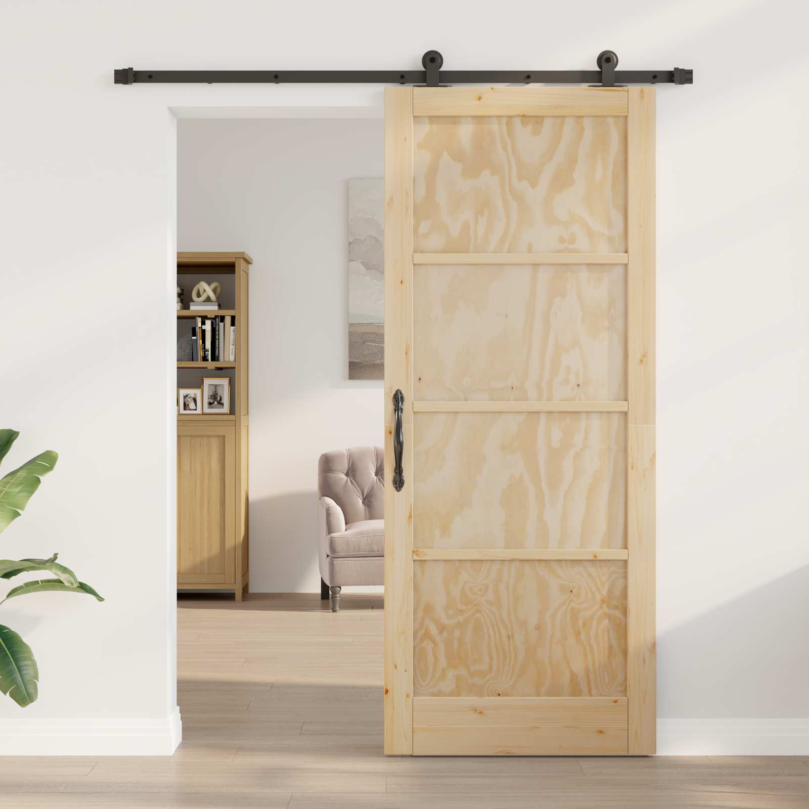 Schiebetür Natürlich und Schwarz 86 x 211 cm