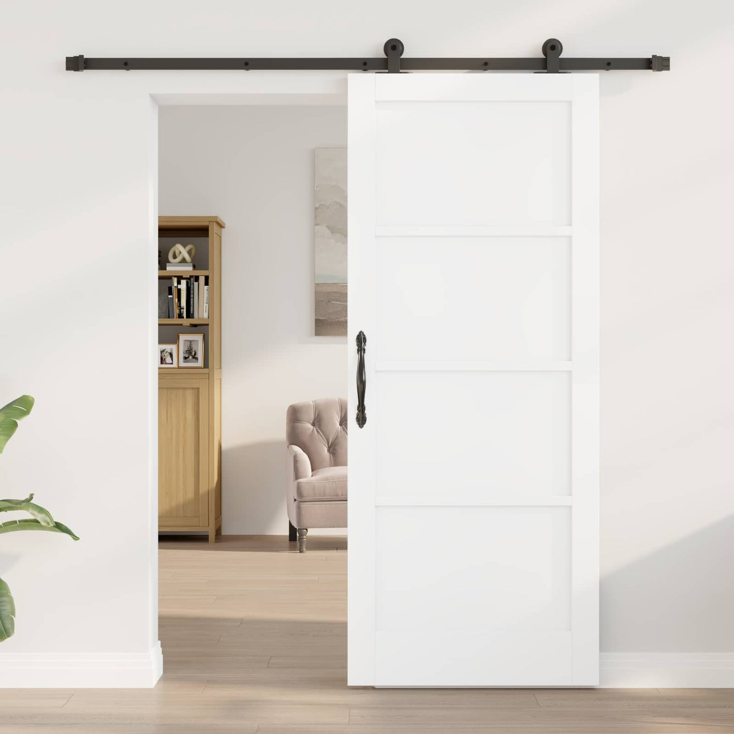 Schiebetür Weiß und Schwarz 83 x 202 cm Massives Kiefernholz