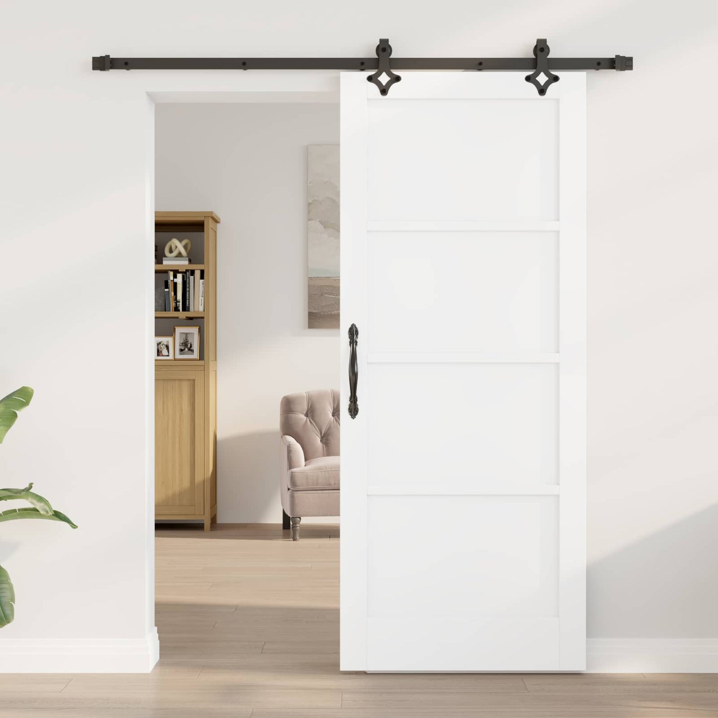 Schiebetür Weiß und Schwarz 83 x 202 cm Massives Kiefernholz