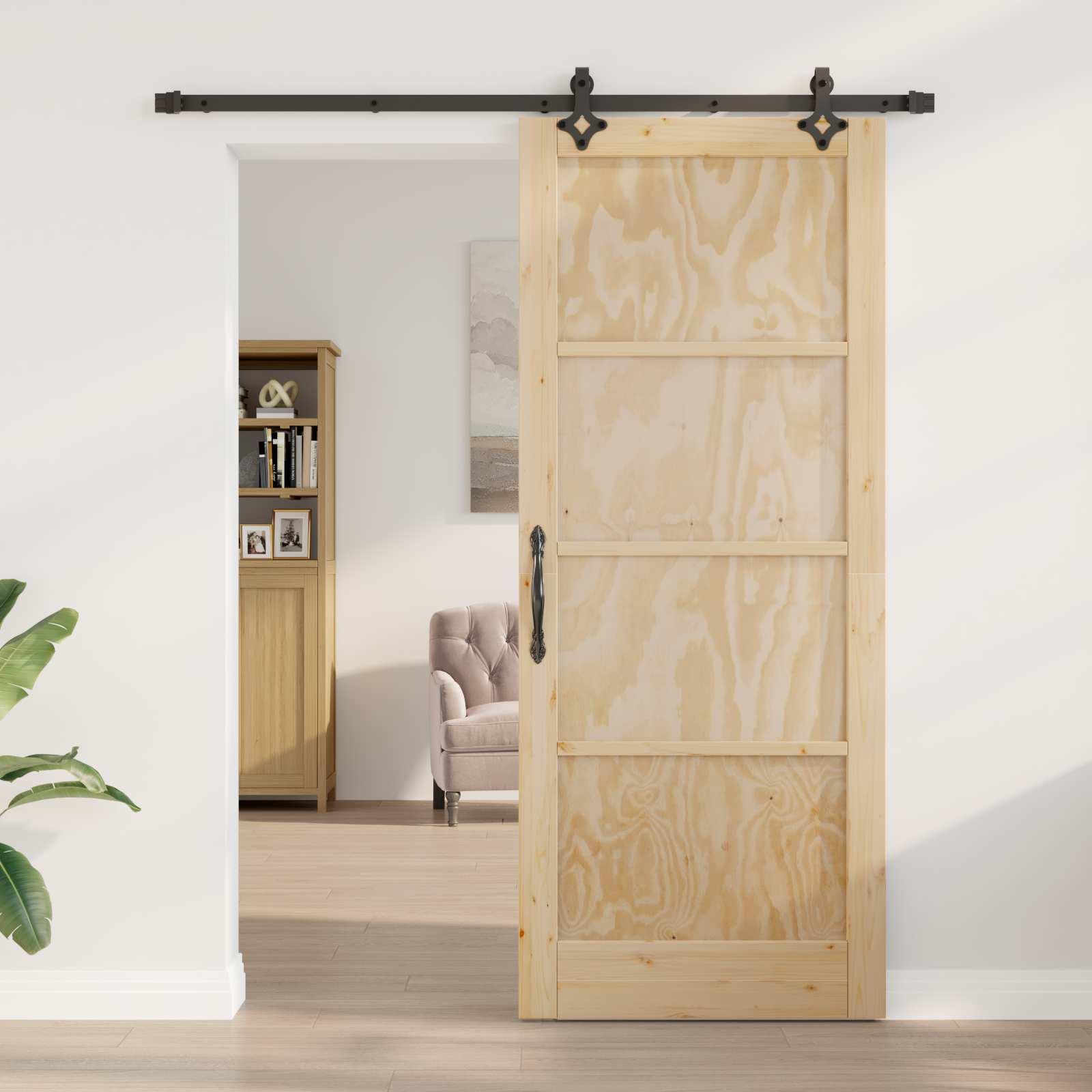Schiebetür Natürlich und Schwarz 86 x 211 cm