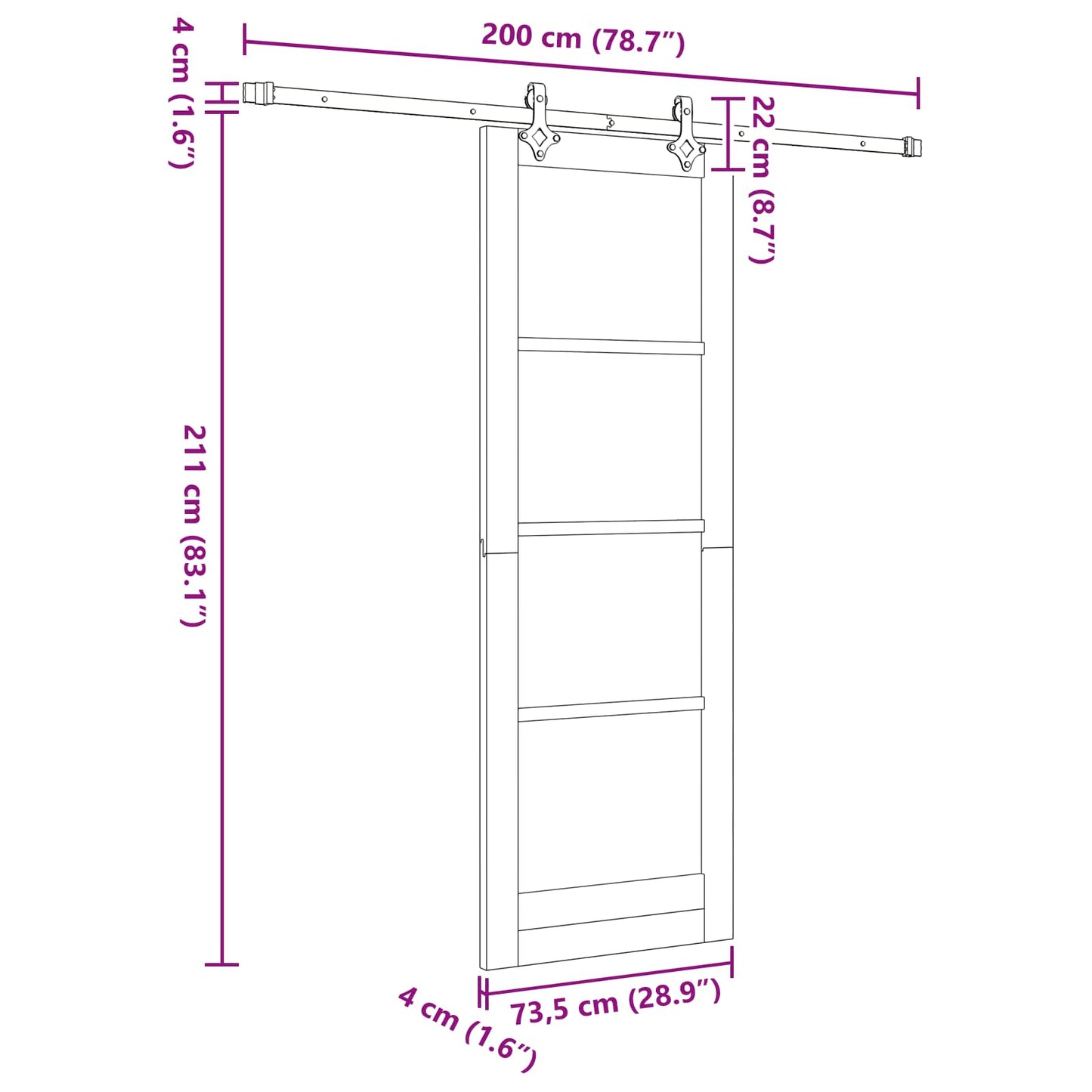 Schiebetür Natürlich und Weiß 73,5 x 211 cm